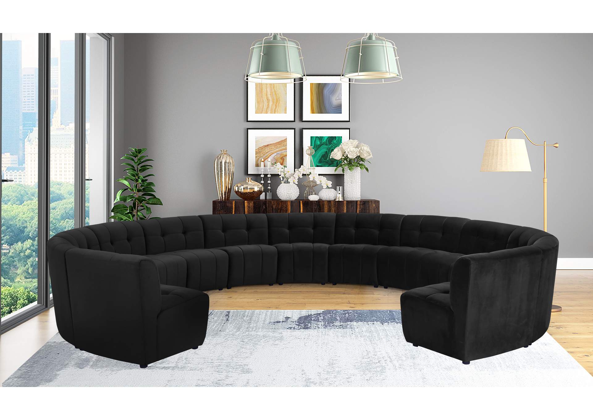 Limitless Black Velvet 13 Piece Modular Sectional,Meridian Furniture