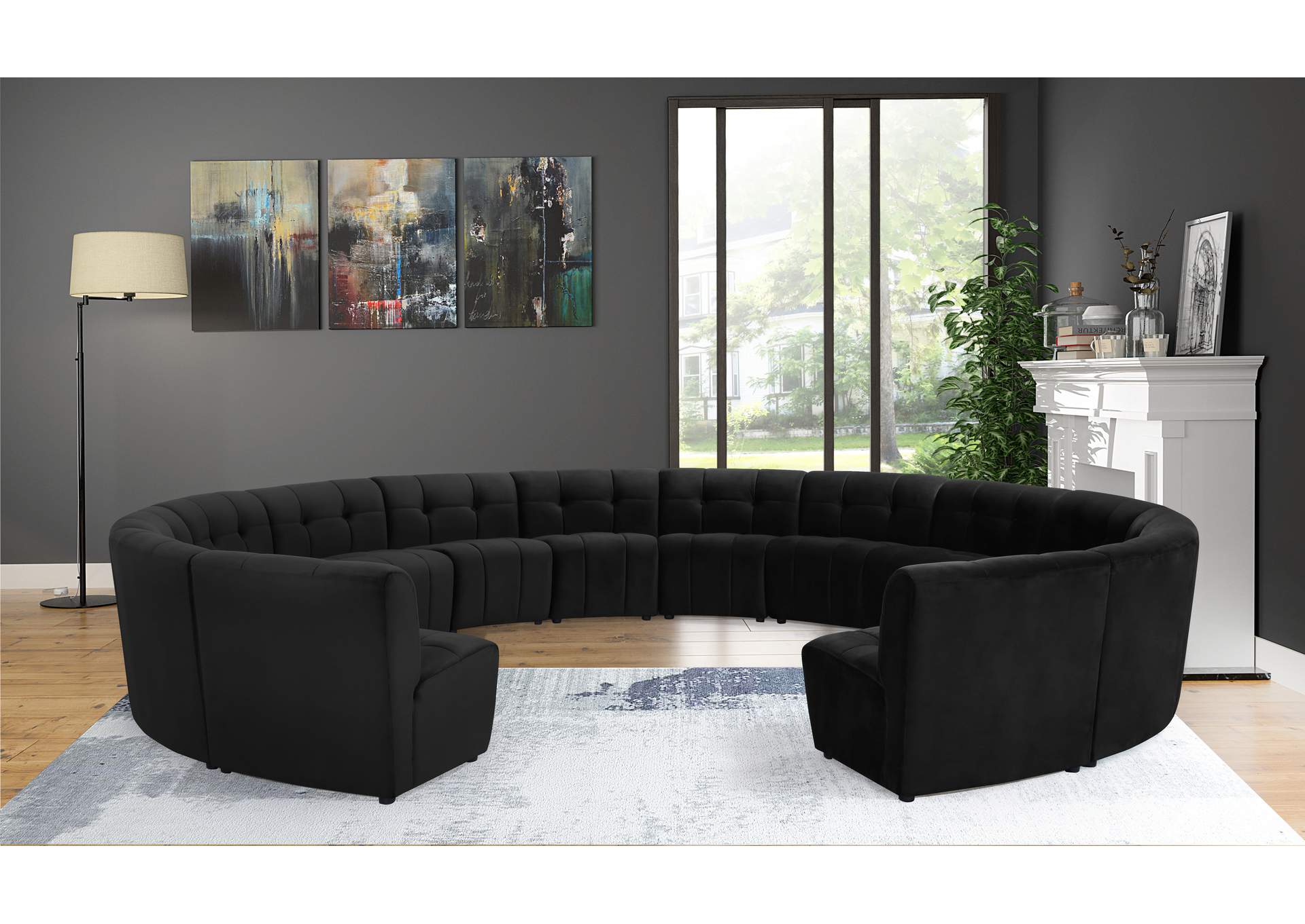 Limitless Black Velvet 14 Piece Modular Sectional,Meridian Furniture