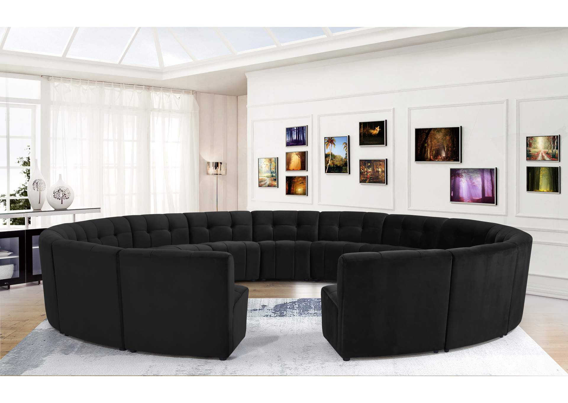 Limitless Black Velvet 15 Piece Modular Sectional,Meridian Furniture
