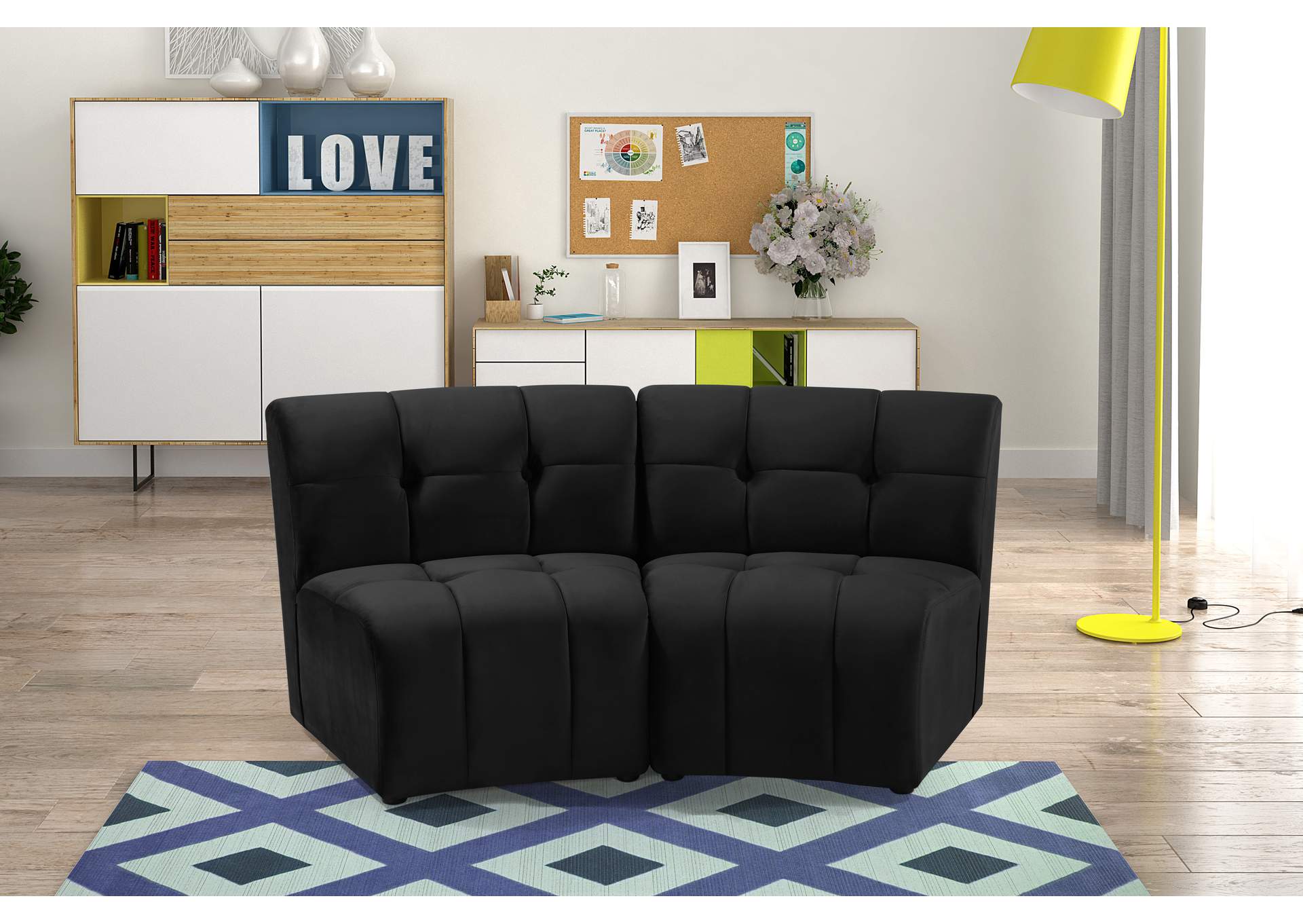 Limitless Black Velvet 2 Piece Modular Sectional,Meridian Furniture