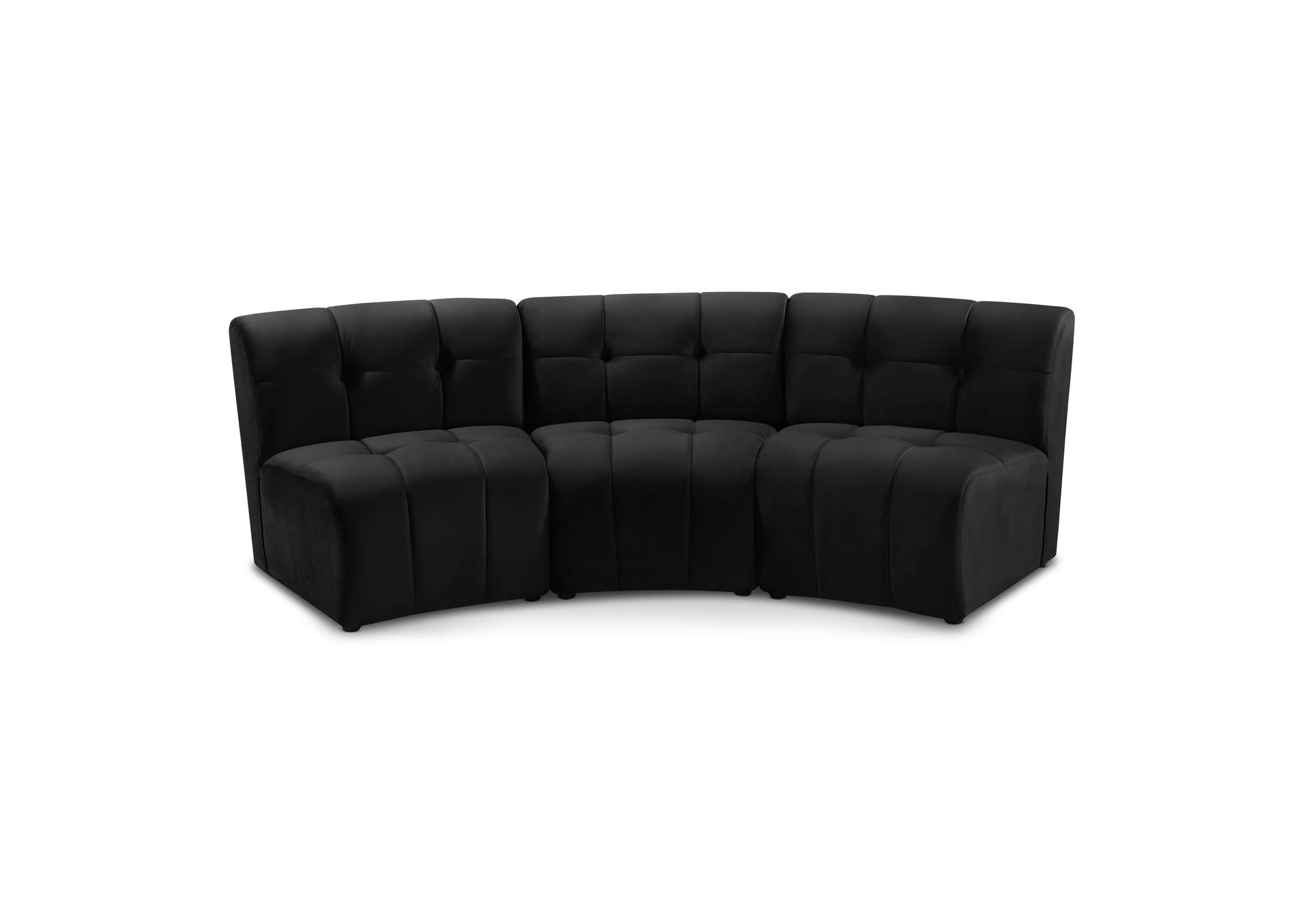 Limitless Black Velvet 3 Piece Modular Sectional,Meridian Furniture