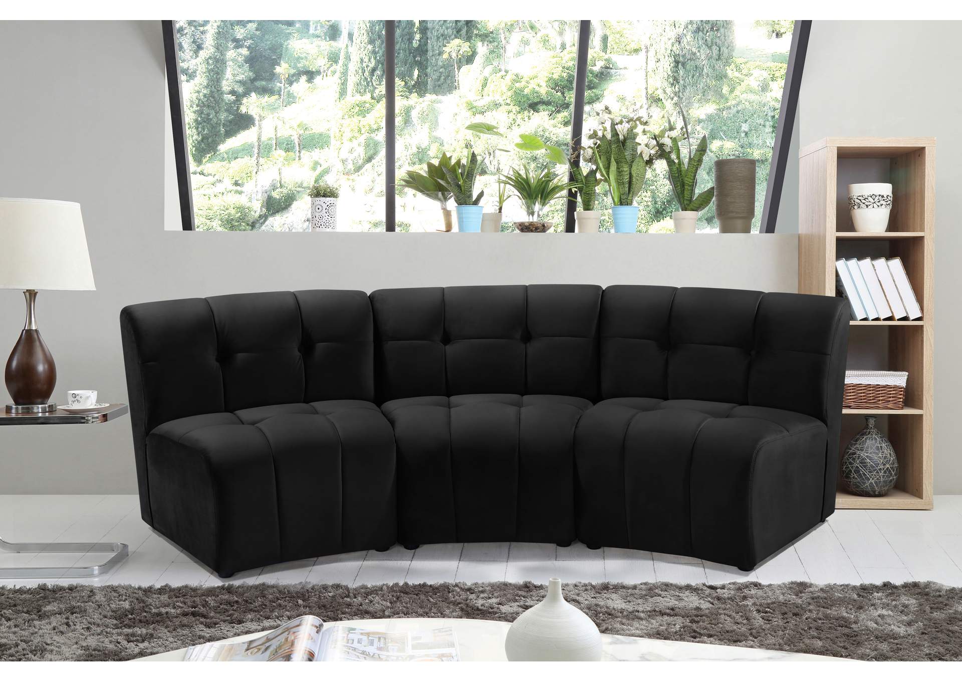 Limitless Black Velvet 3 Piece Modular Sectional,Meridian Furniture