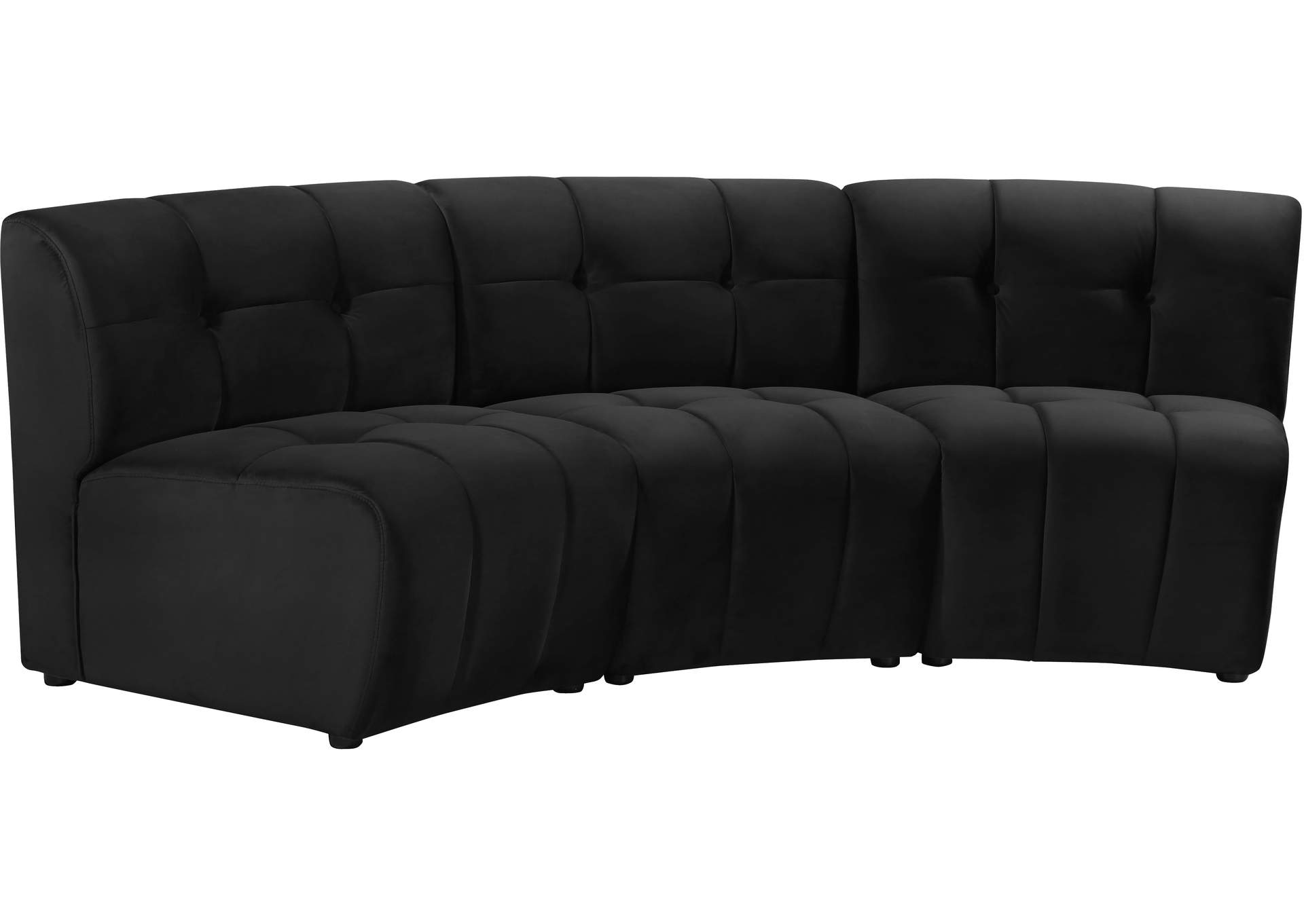 Limitless Black Velvet 3 Piece Modular Sectional,Meridian Furniture