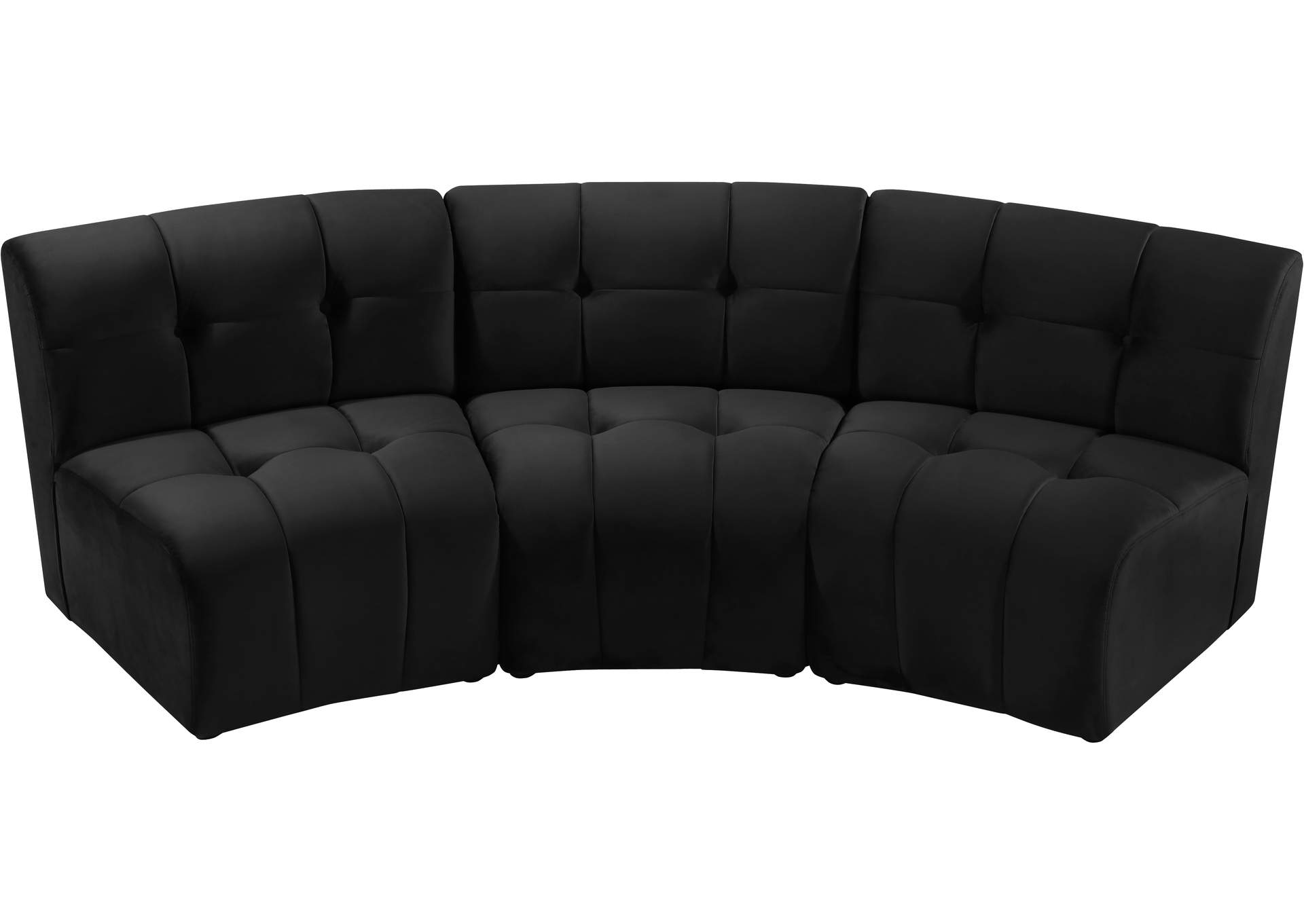 Limitless Black Velvet 3 Piece Modular Sectional,Meridian Furniture