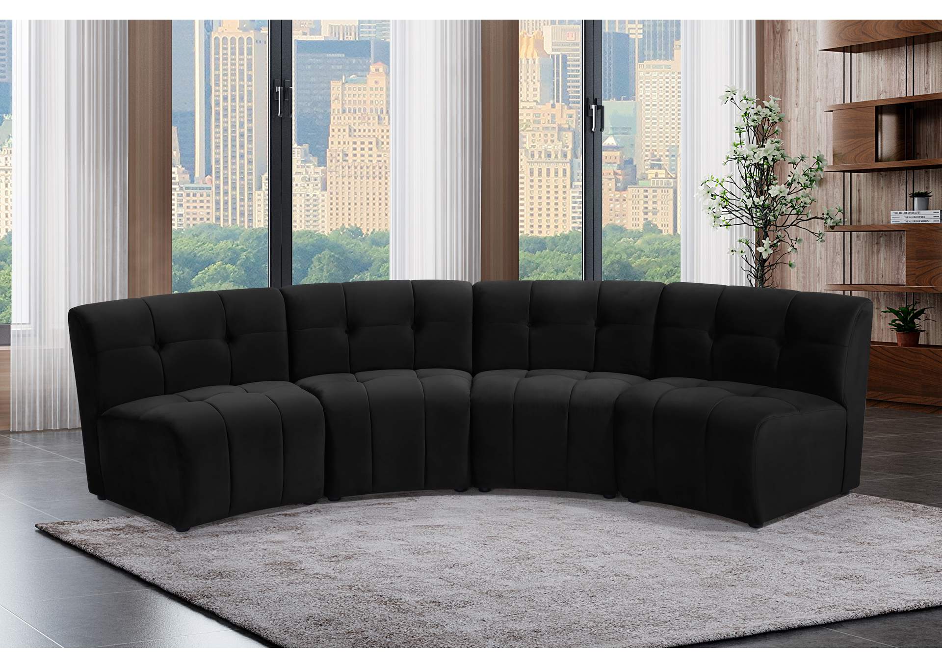 Limitless Black Velvet 4 Piece Modular Sectional,Meridian Furniture