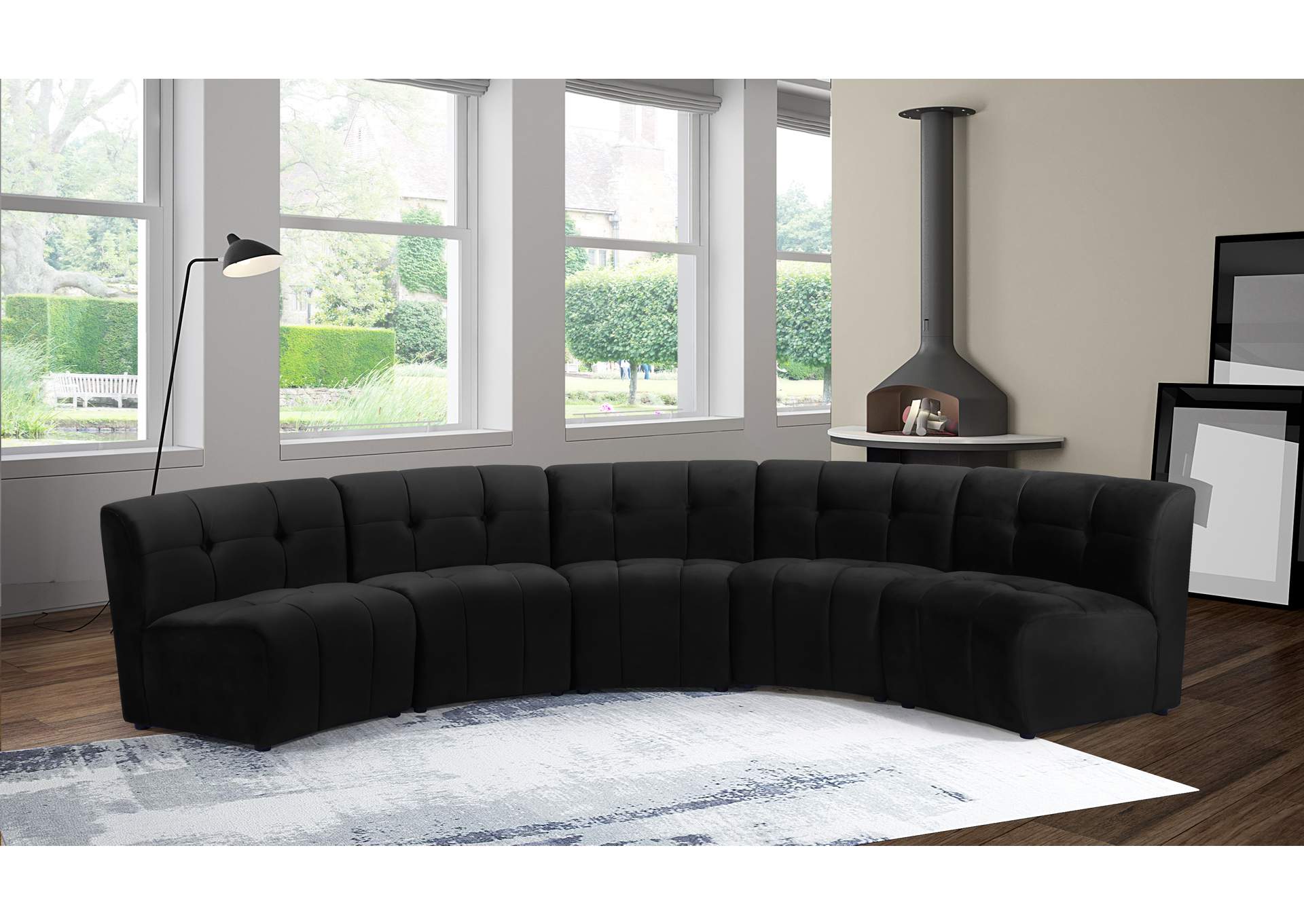 Limitless Black Velvet 5 Piece Modular Sectional,Meridian Furniture