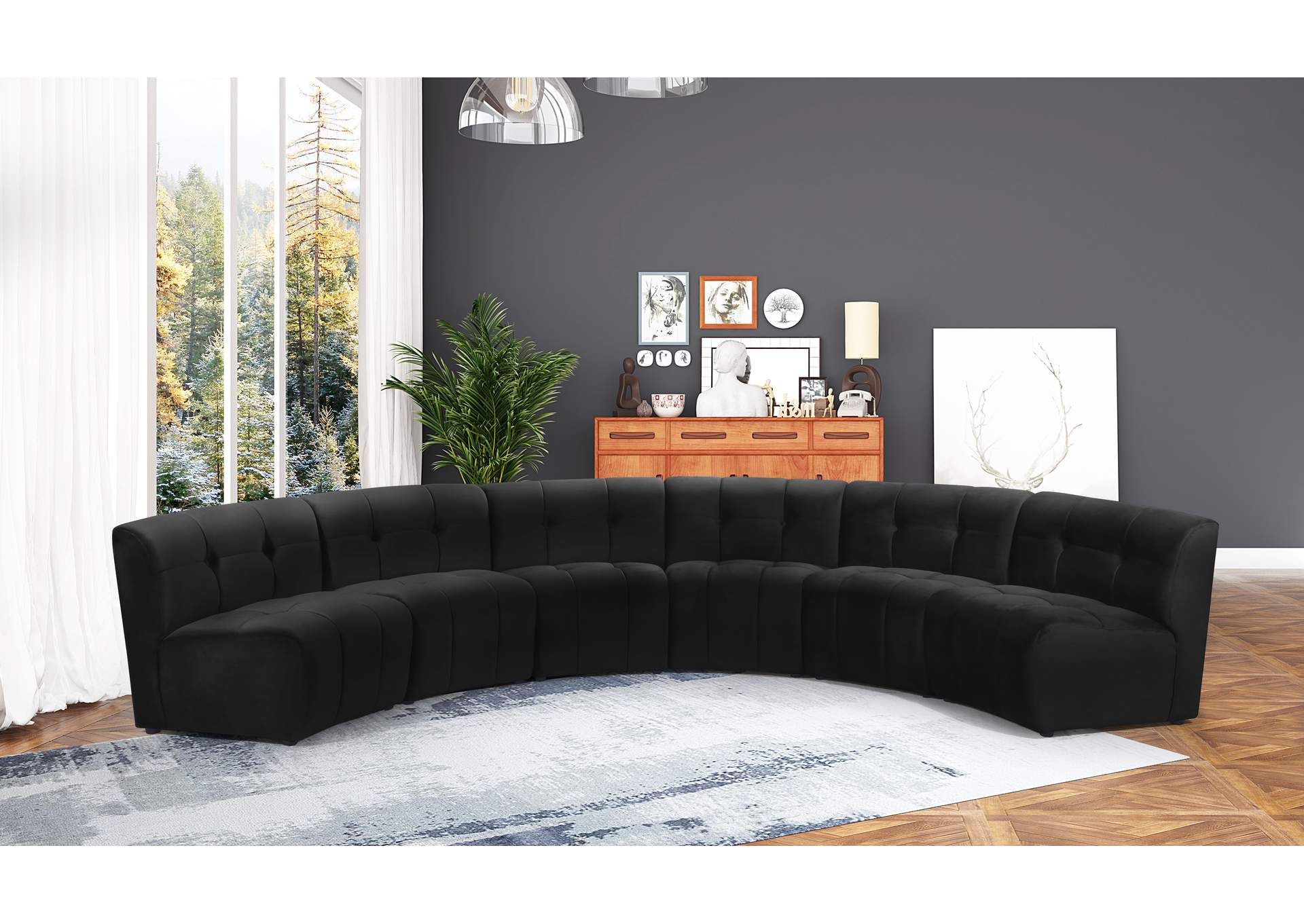 Limitless Black Velvet 6 Piece . Modular Sectional,Meridian Furniture