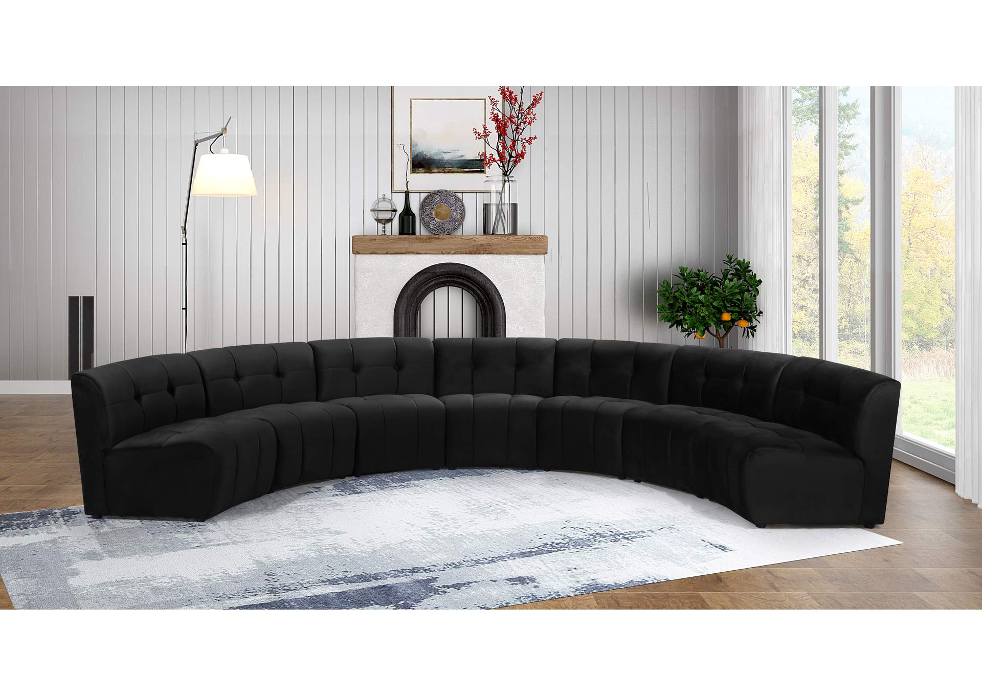 Limitless Black Velvet 7 Piece Modular Sectional,Meridian Furniture