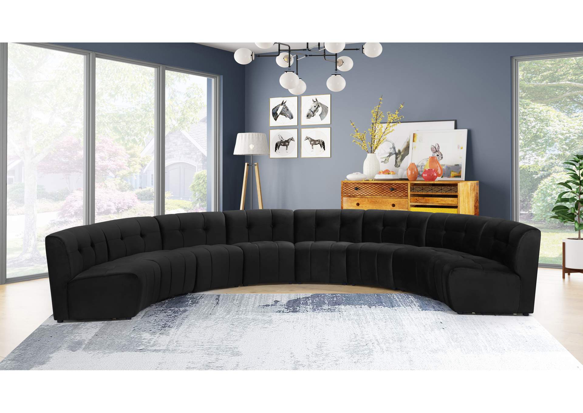 Limitless Black Velvet 8 Piece Modular Sectional,Meridian Furniture