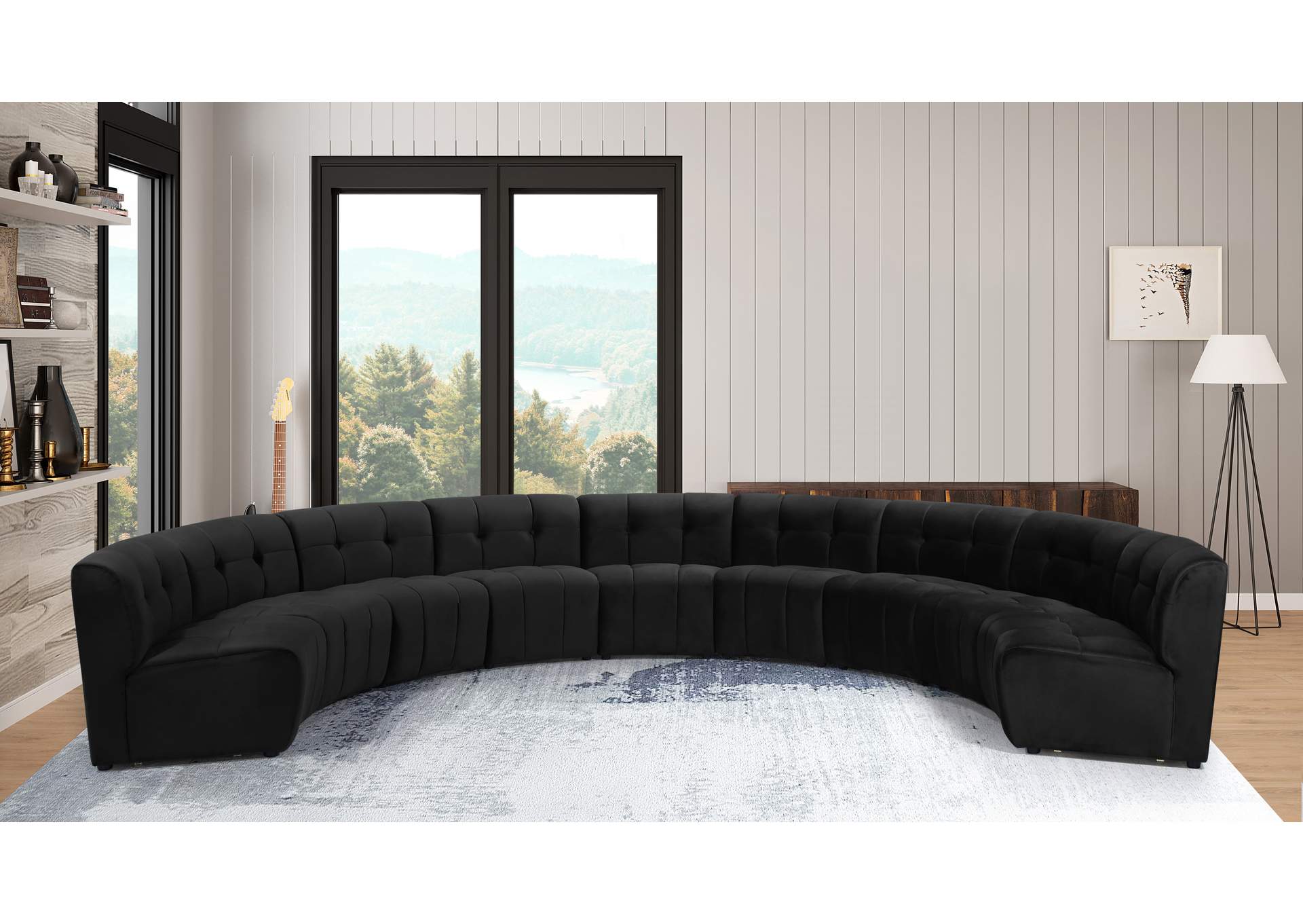 Limitless Black Velvet 9 Piece Modular Sectional,Meridian Furniture