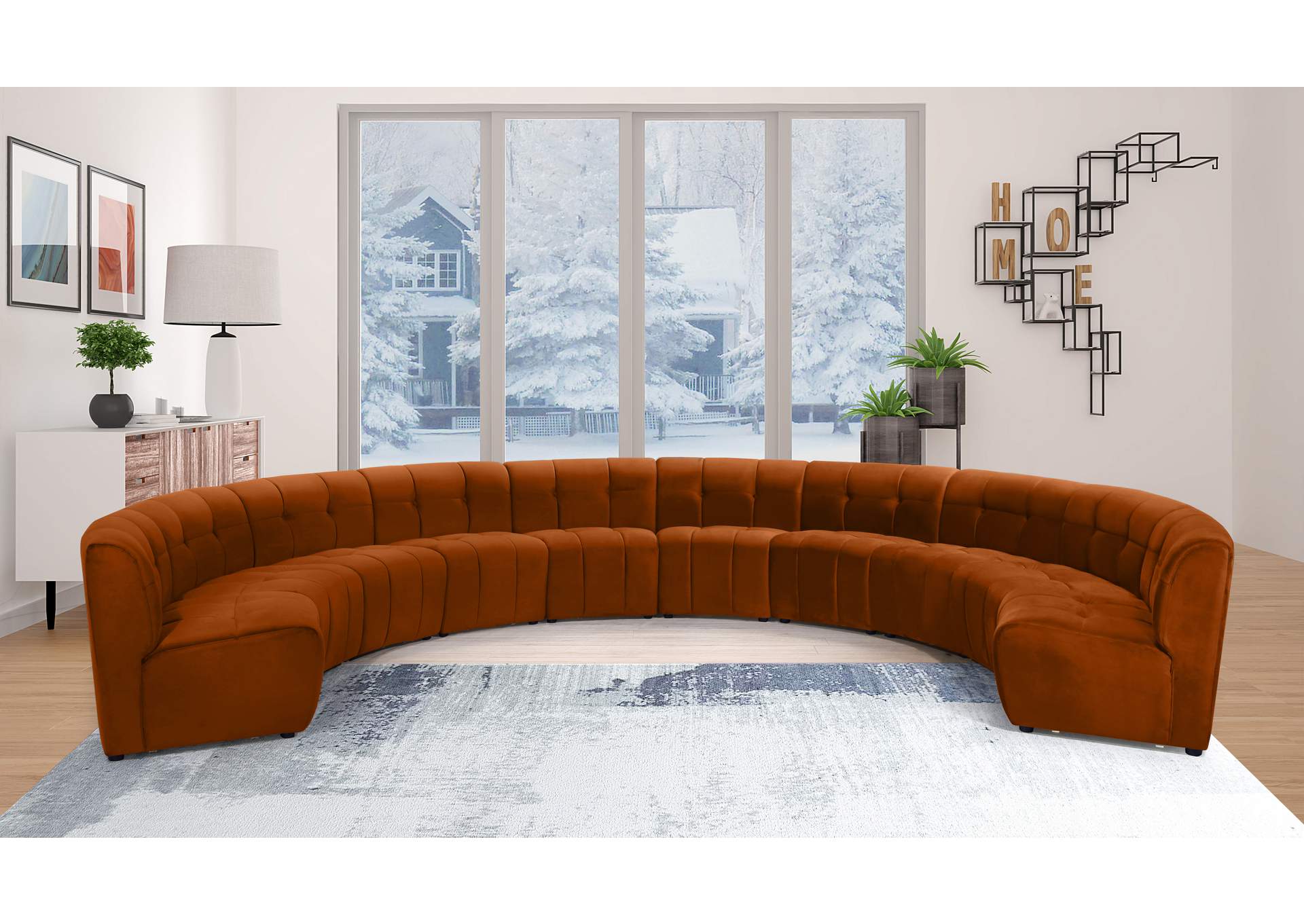 Limitless Cognac Velvet 10 Piece Modular Sectional,Meridian Furniture