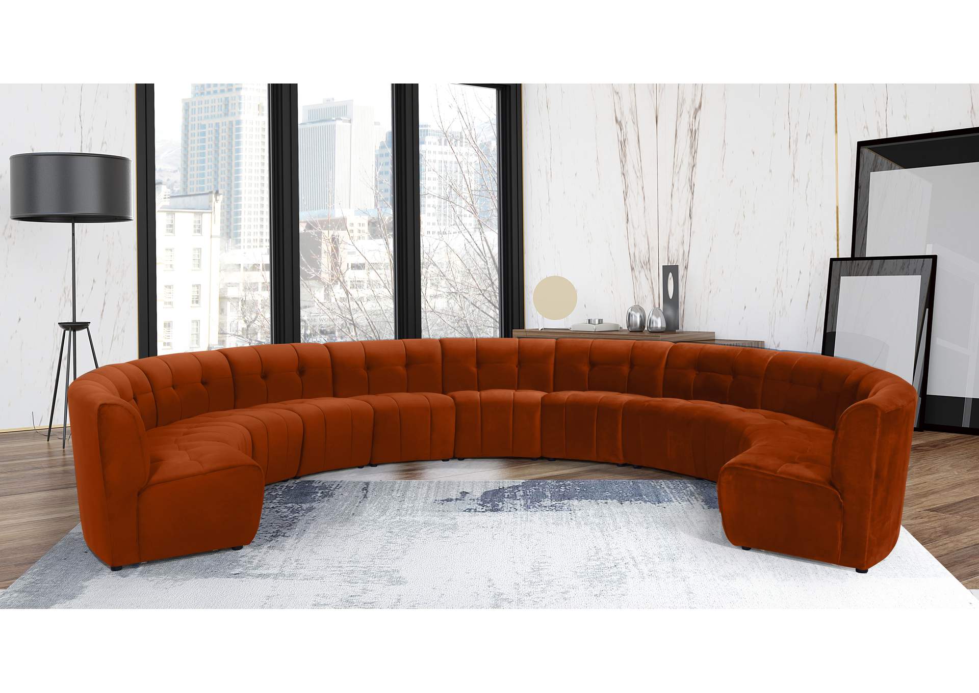 Limitless Cognac Velvet 11 Piece Modular Sectional,Meridian Furniture