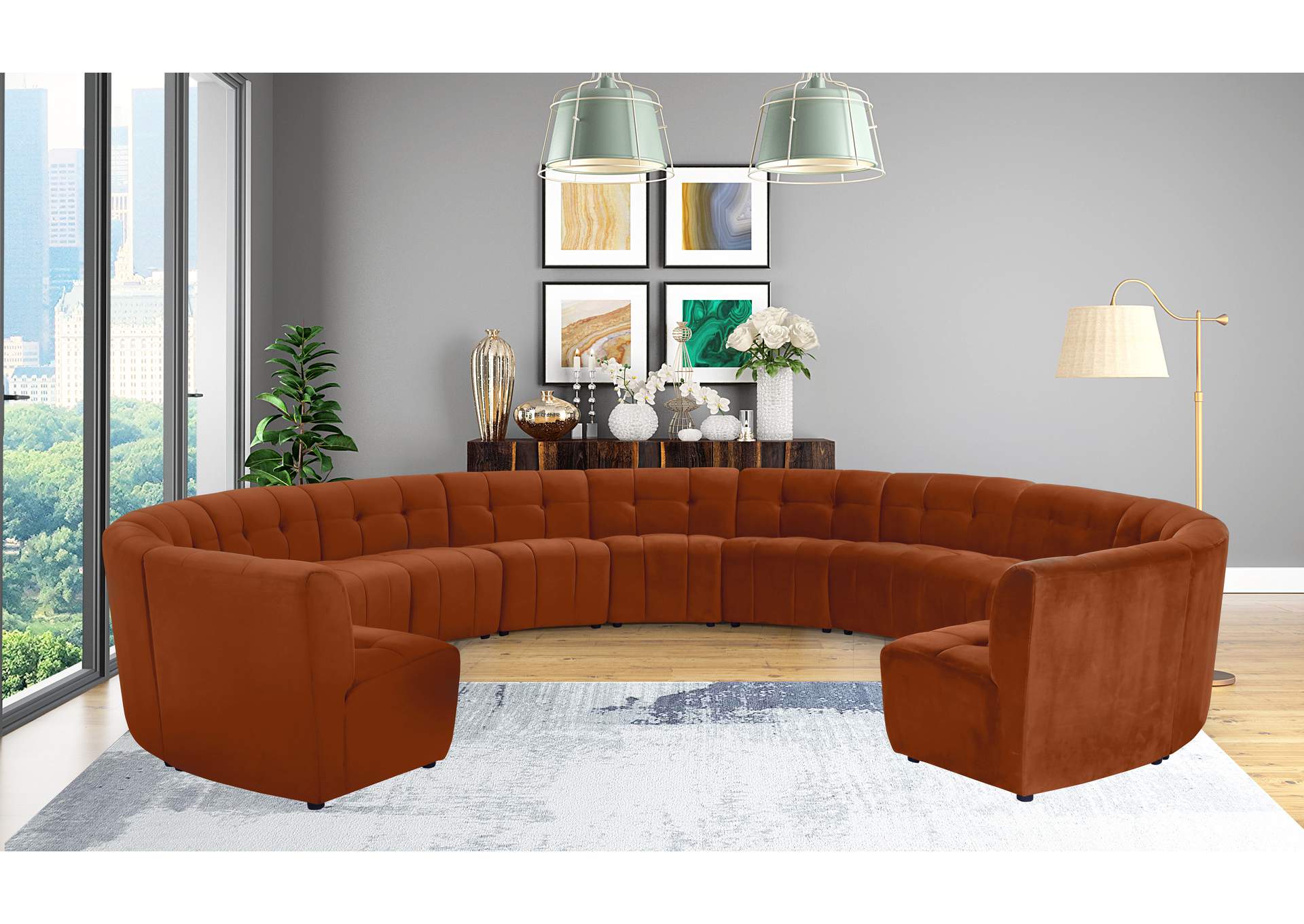 Limitless Cognac Velvet 13 Piece Modular Sectional,Meridian Furniture