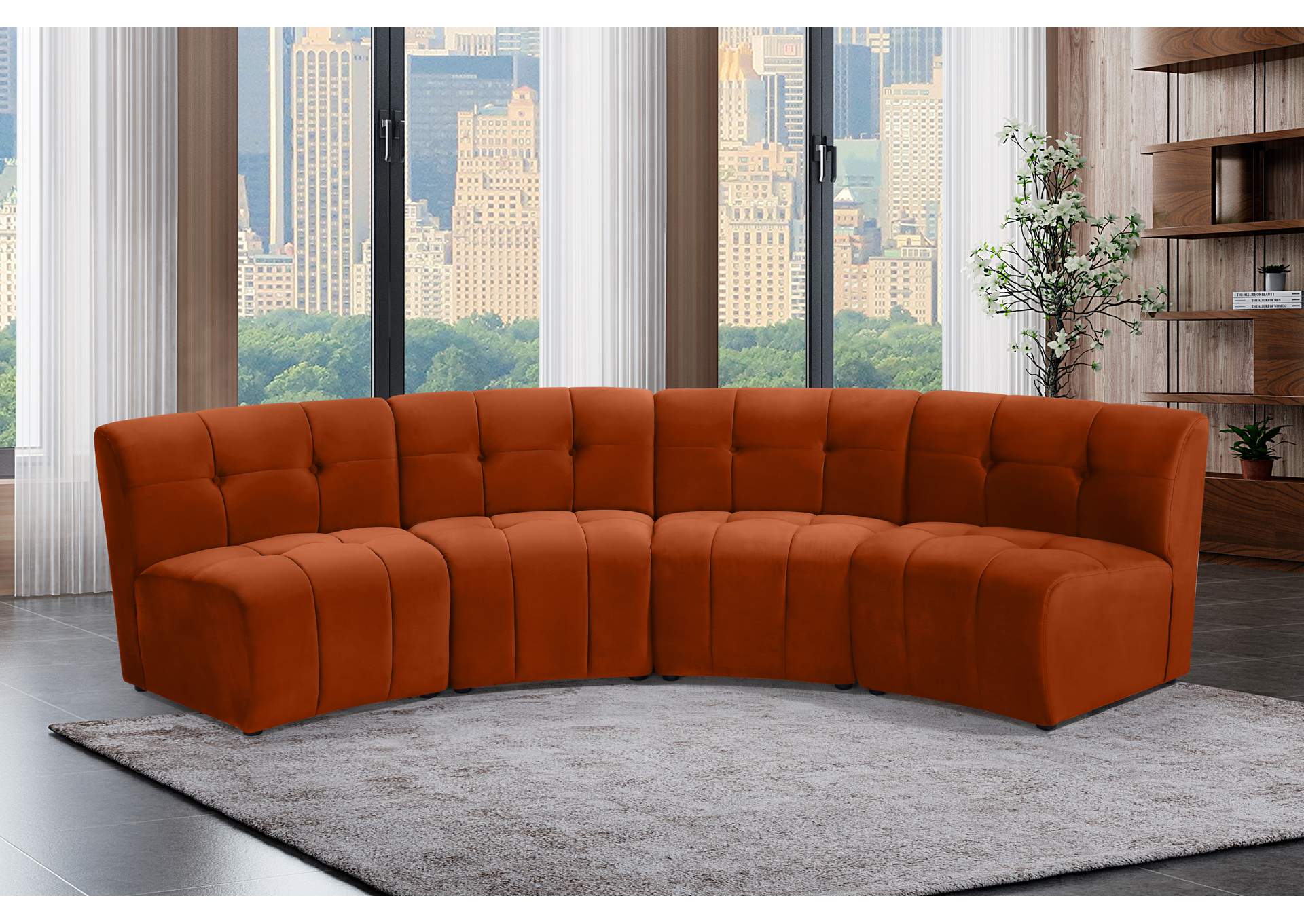 Limitless Cognac Velvet 4 Piece Modular Sectional,Meridian Furniture