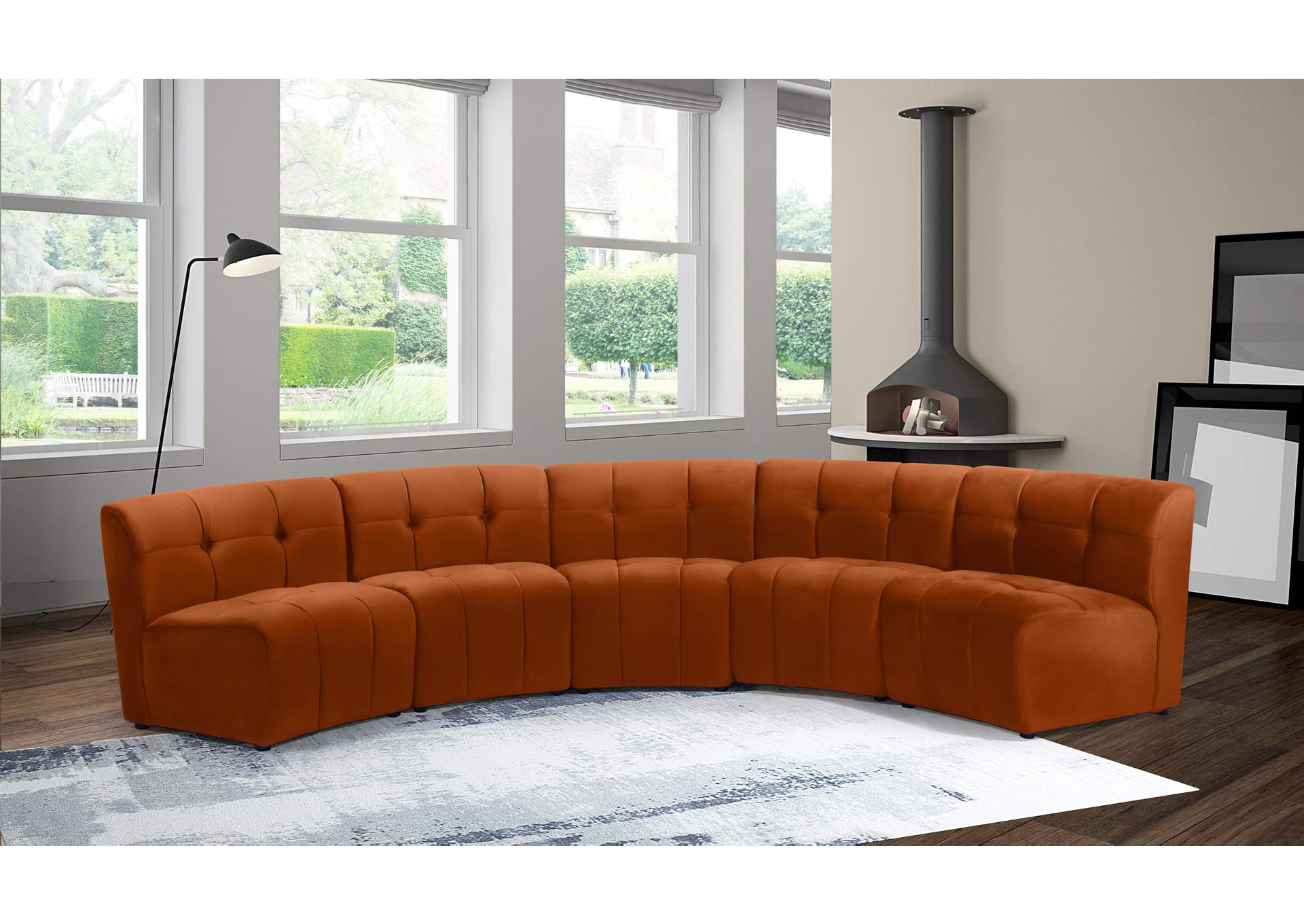 Limitless Cognac Velvet 5 Piece Modular Sectional,Meridian Furniture