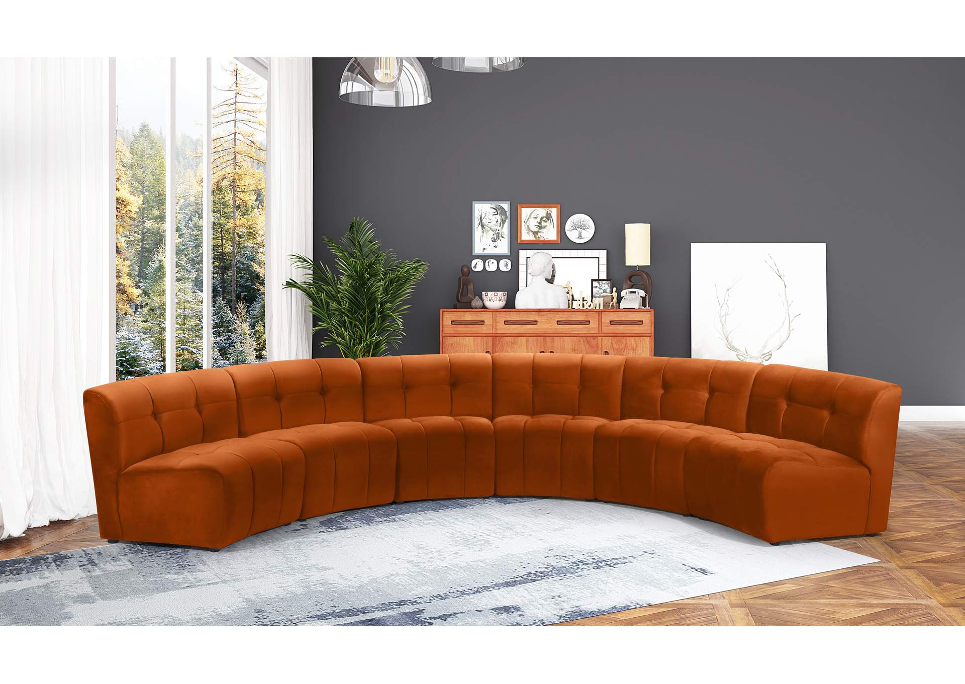 Limitless Cognac Velvet 6 Piece . Modular Sectional,Meridian Furniture