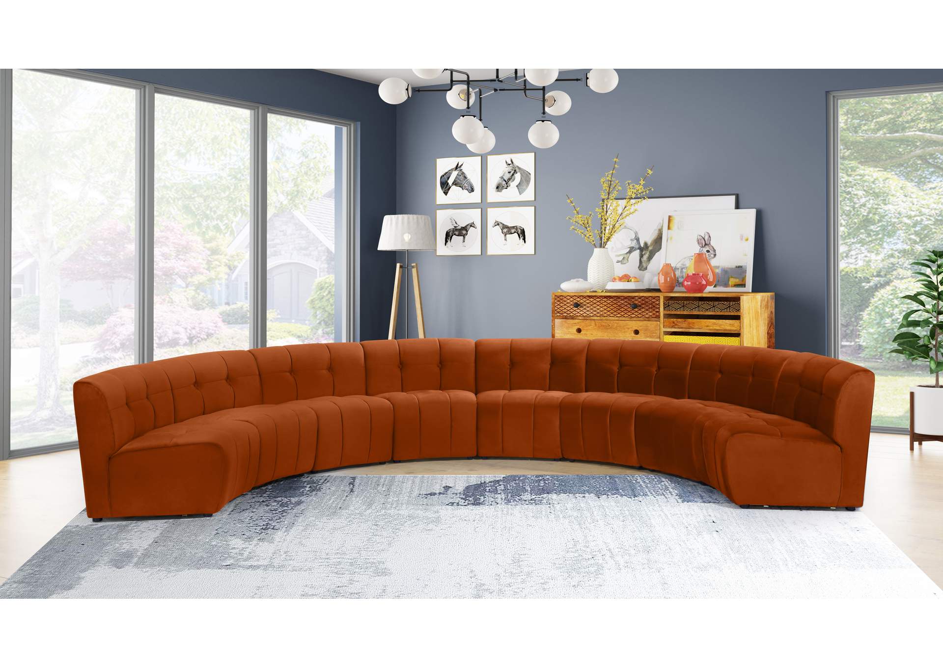 Limitless Cognac Velvet 8 Piece Modular Sectional,Meridian Furniture