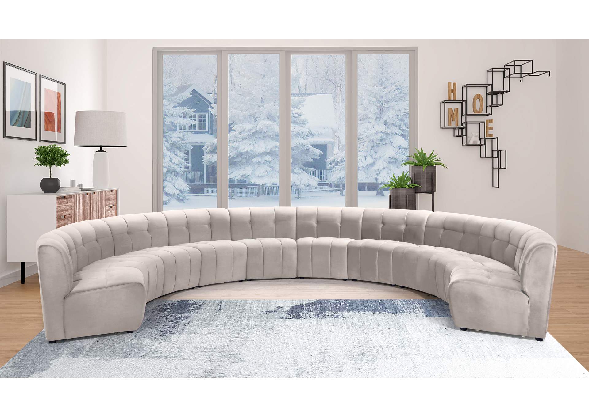 Limitless Cream Velvet 10 Piece Modular Sectional,Meridian Furniture