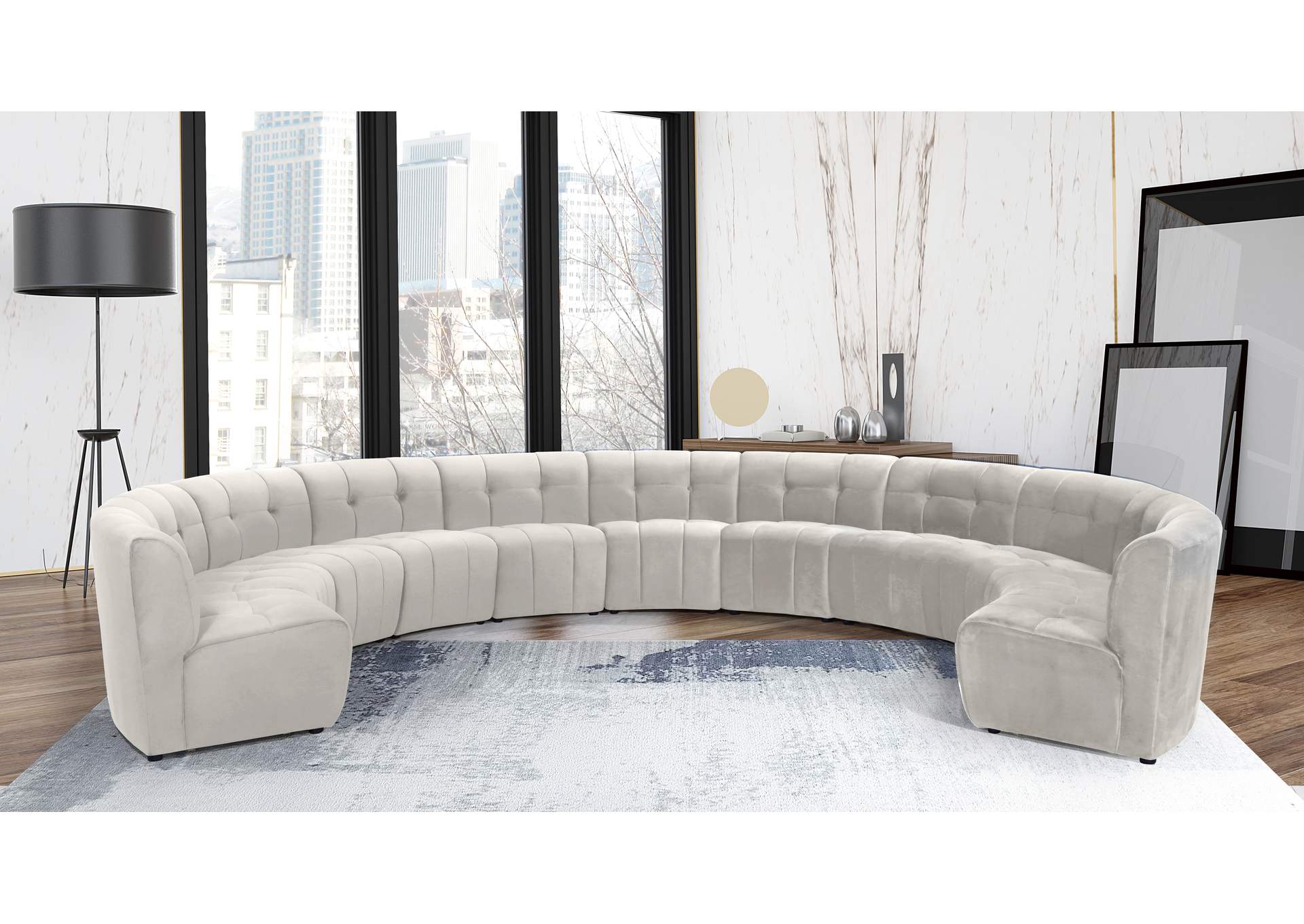 Limitless Cream Velvet 11 Piece Modular Sectional,Meridian Furniture