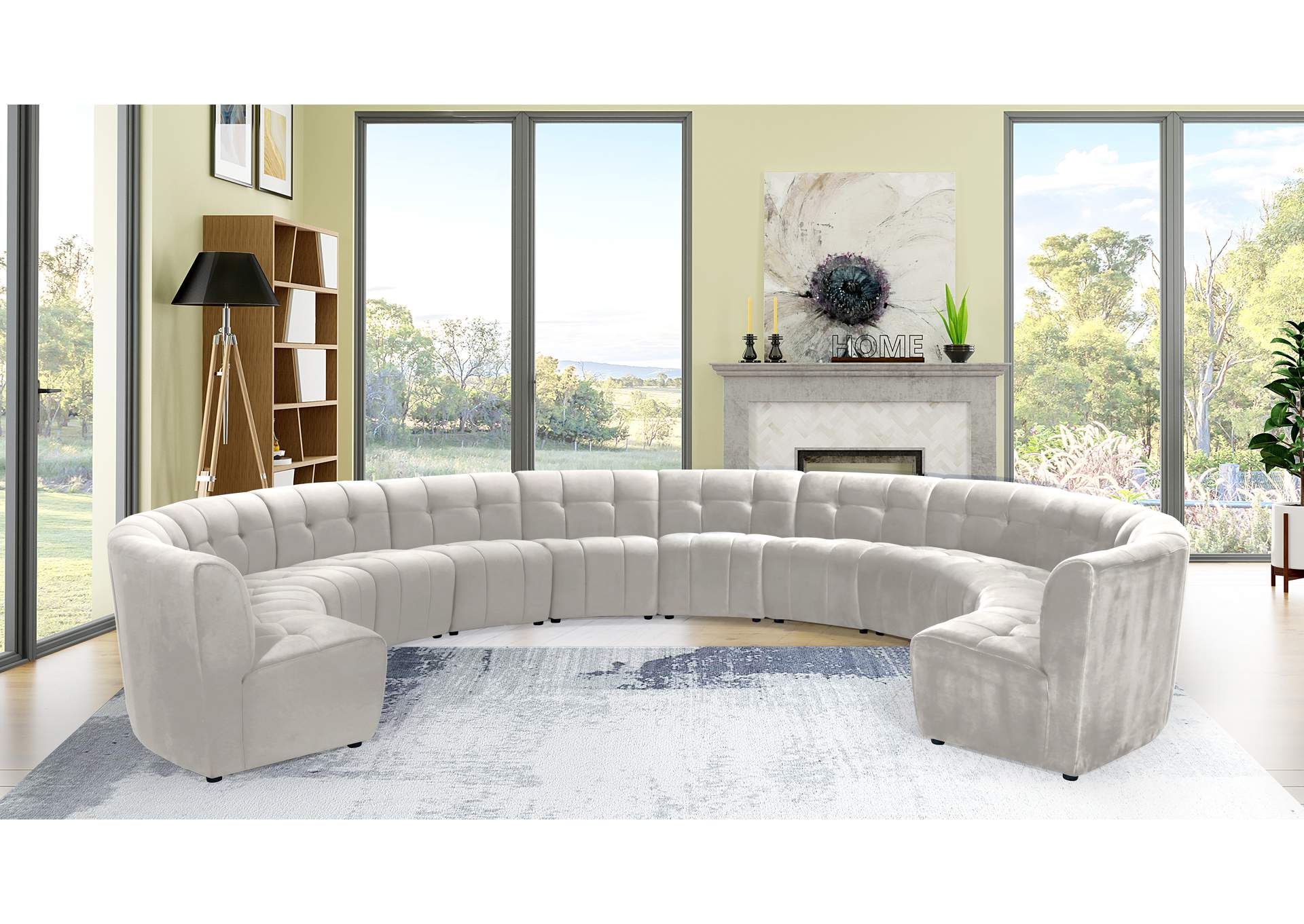 Limitless Cream Velvet 12 Piece Modular Sectional,Meridian Furniture