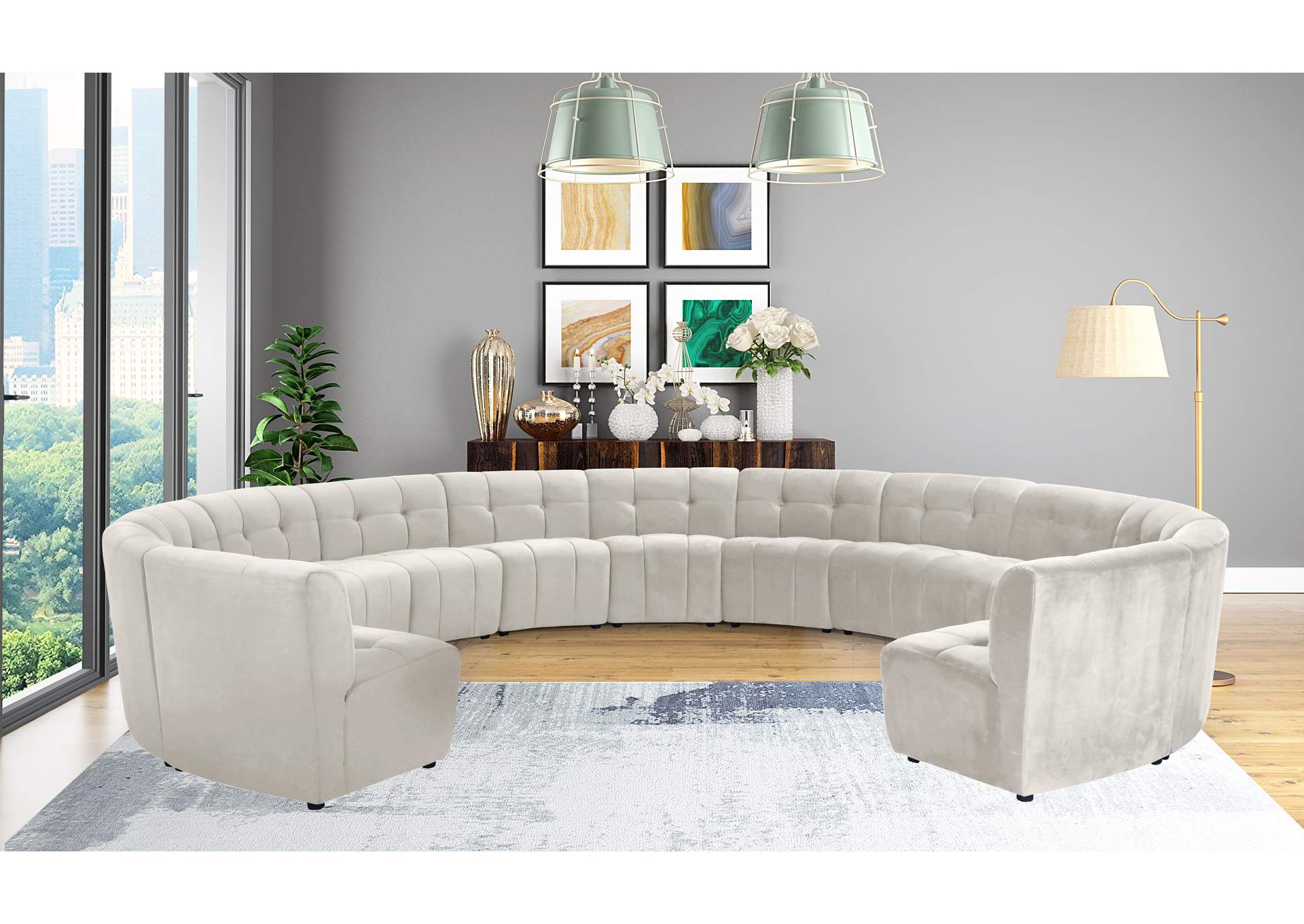 Limitless Cream Velvet 13 Piece Modular Sectional,Meridian Furniture