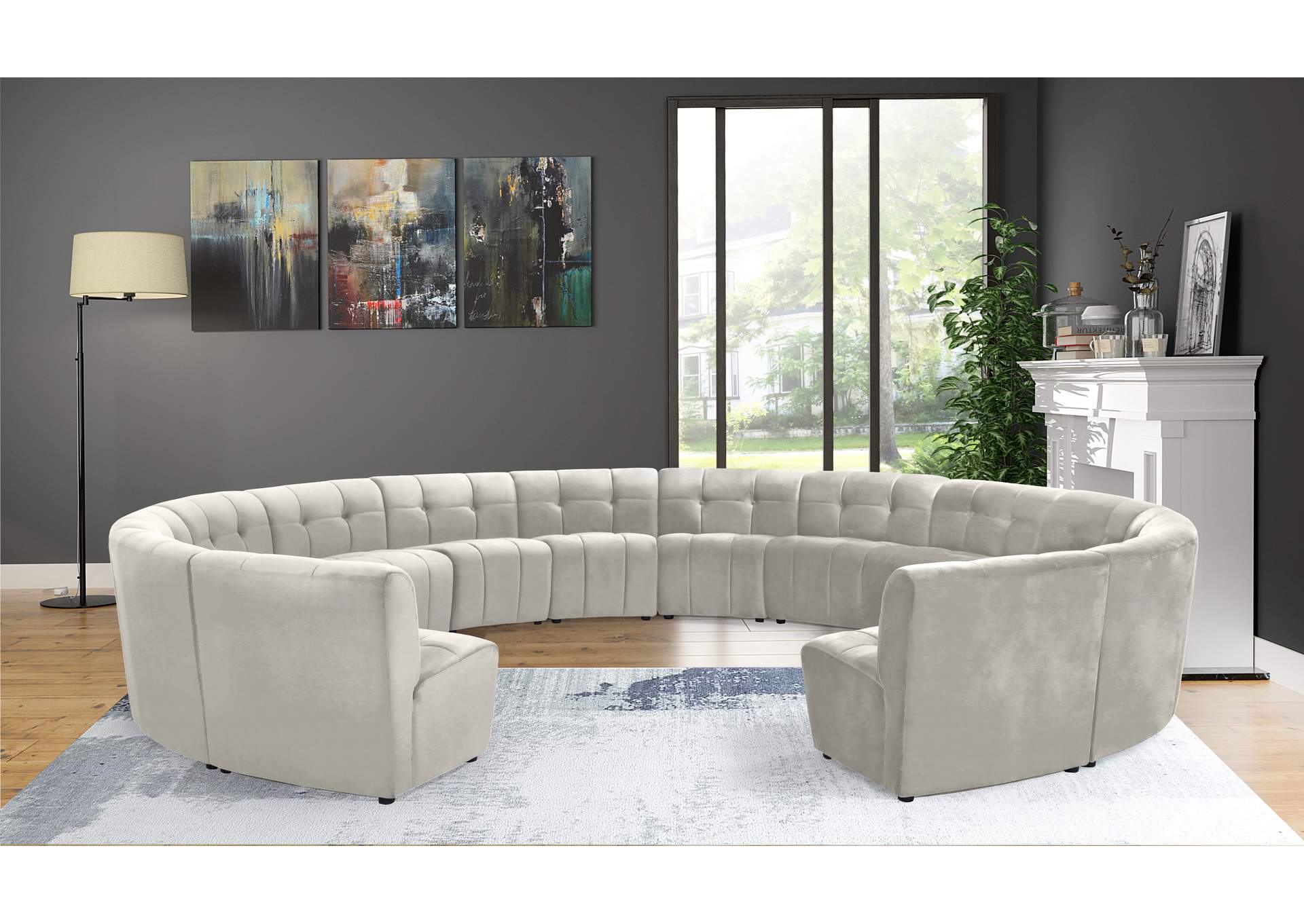 Limitless Cream Velvet 14 Piece Modular Sectional,Meridian Furniture