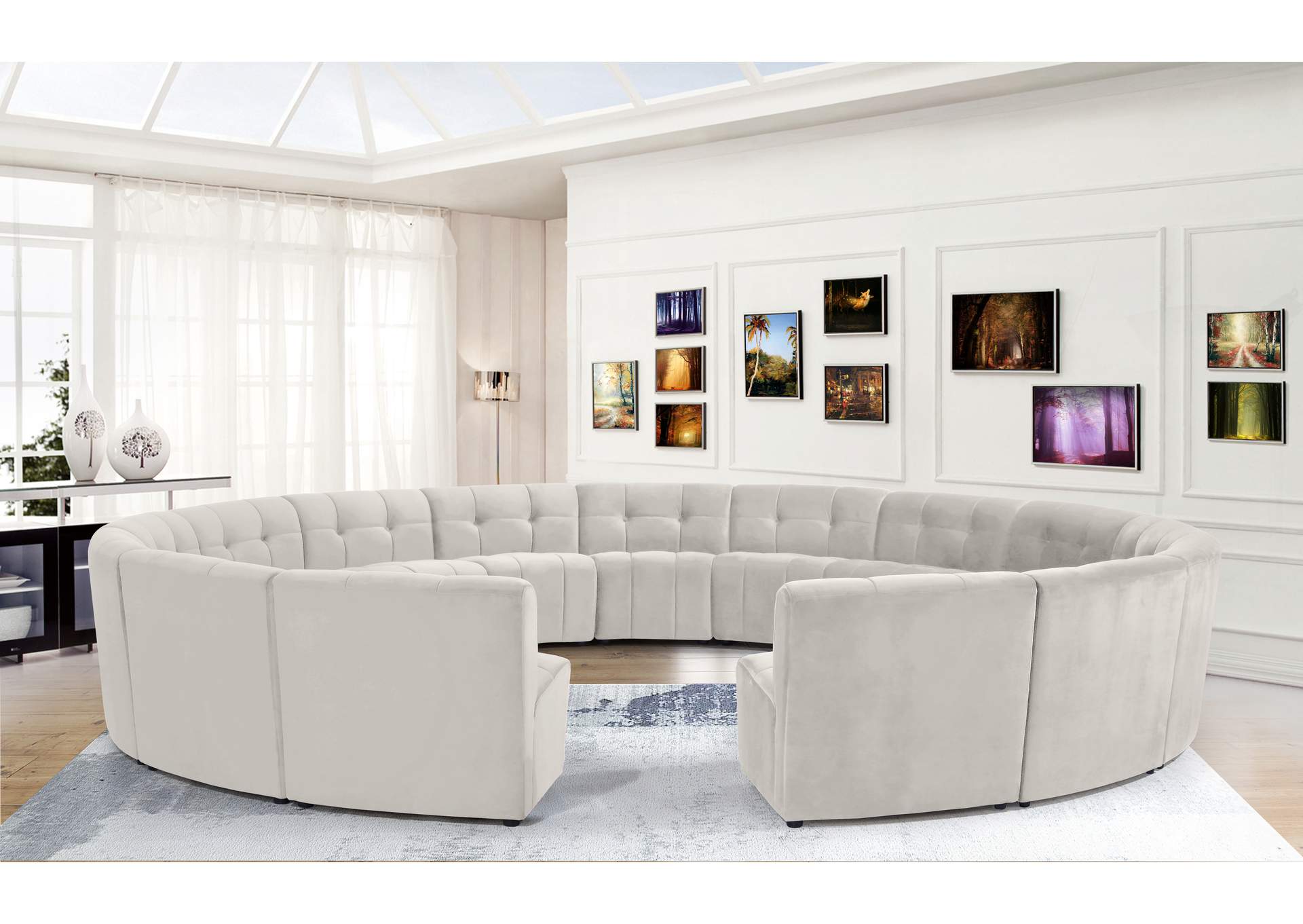 Limitless Cream Velvet 15 Piece Modular Sectional,Meridian Furniture