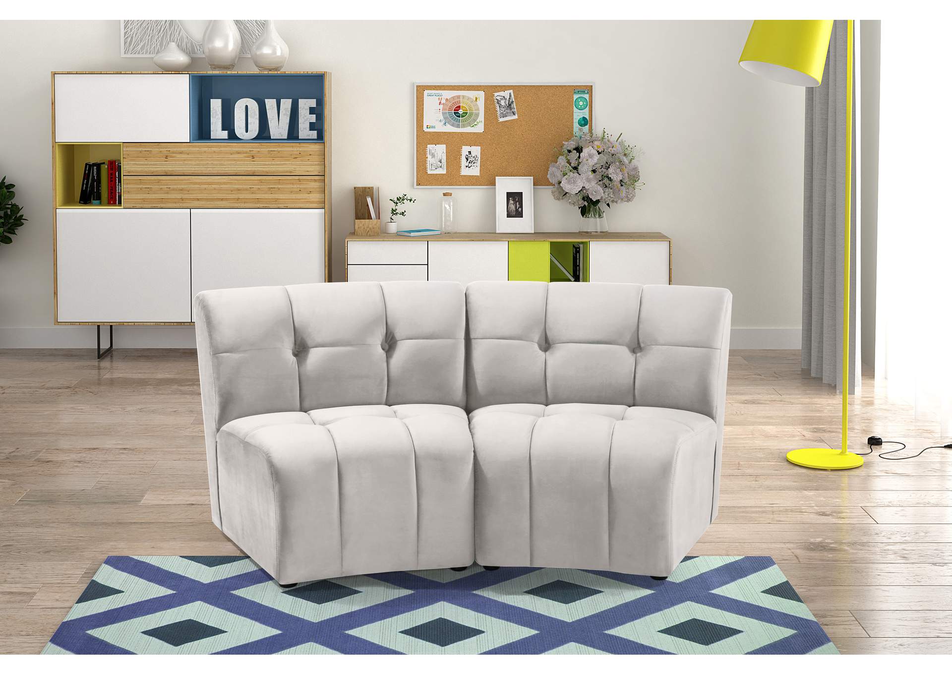 Limitless Cream Velvet 2 Piece Modular Sectional,Meridian Furniture