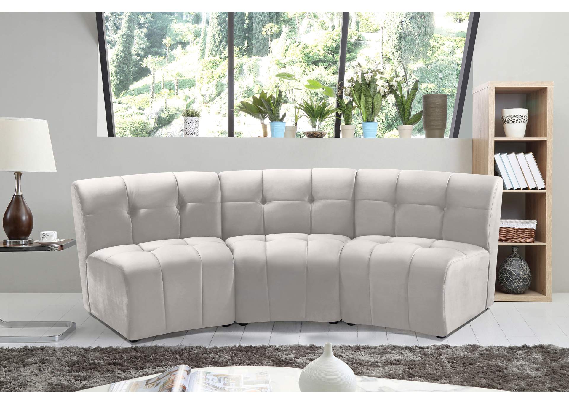 Limitless Cream Velvet 3 Piece Modular Sectional,Meridian Furniture