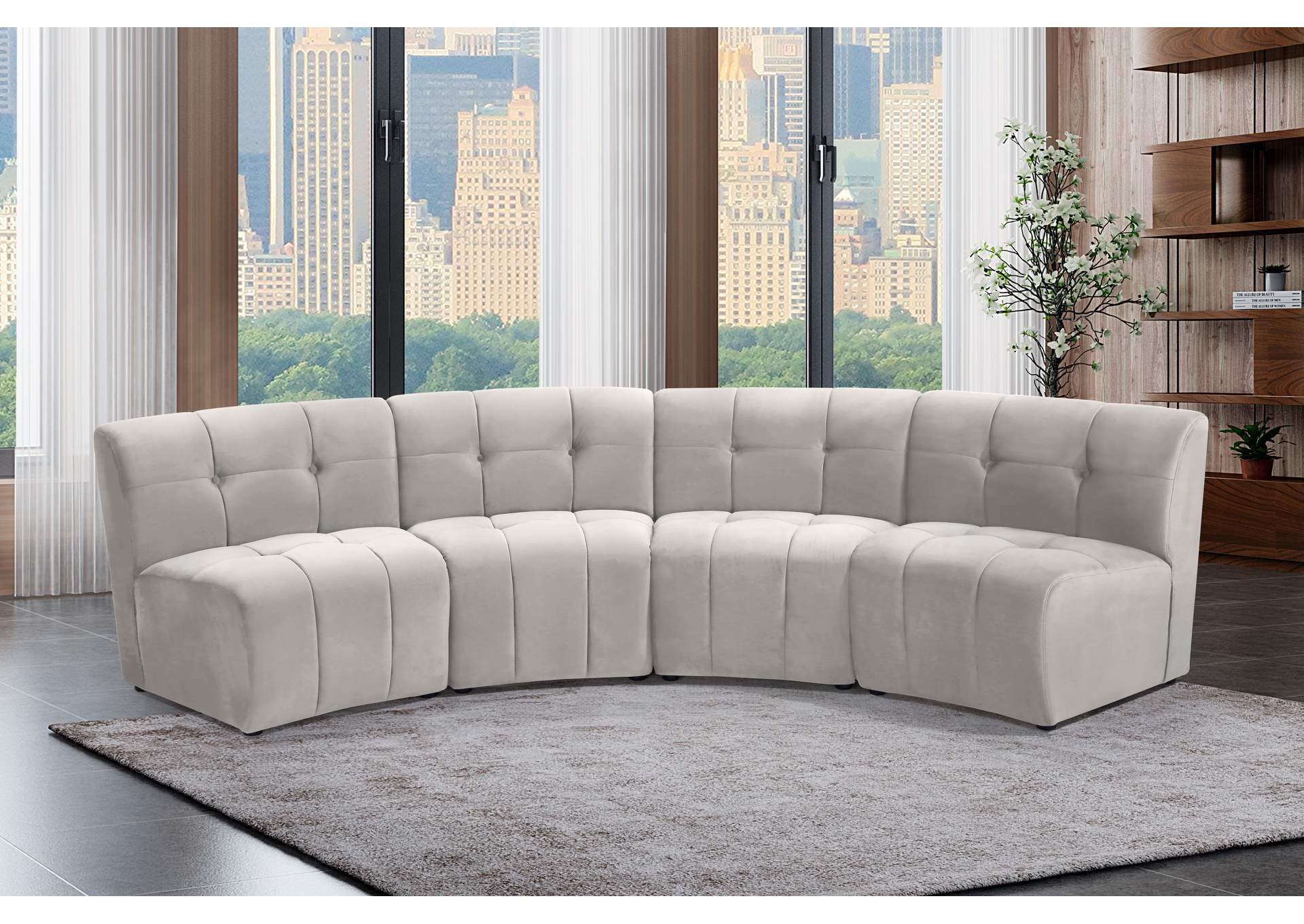 Limitless Cream Velvet 4 Piece Modular Sectional,Meridian Furniture