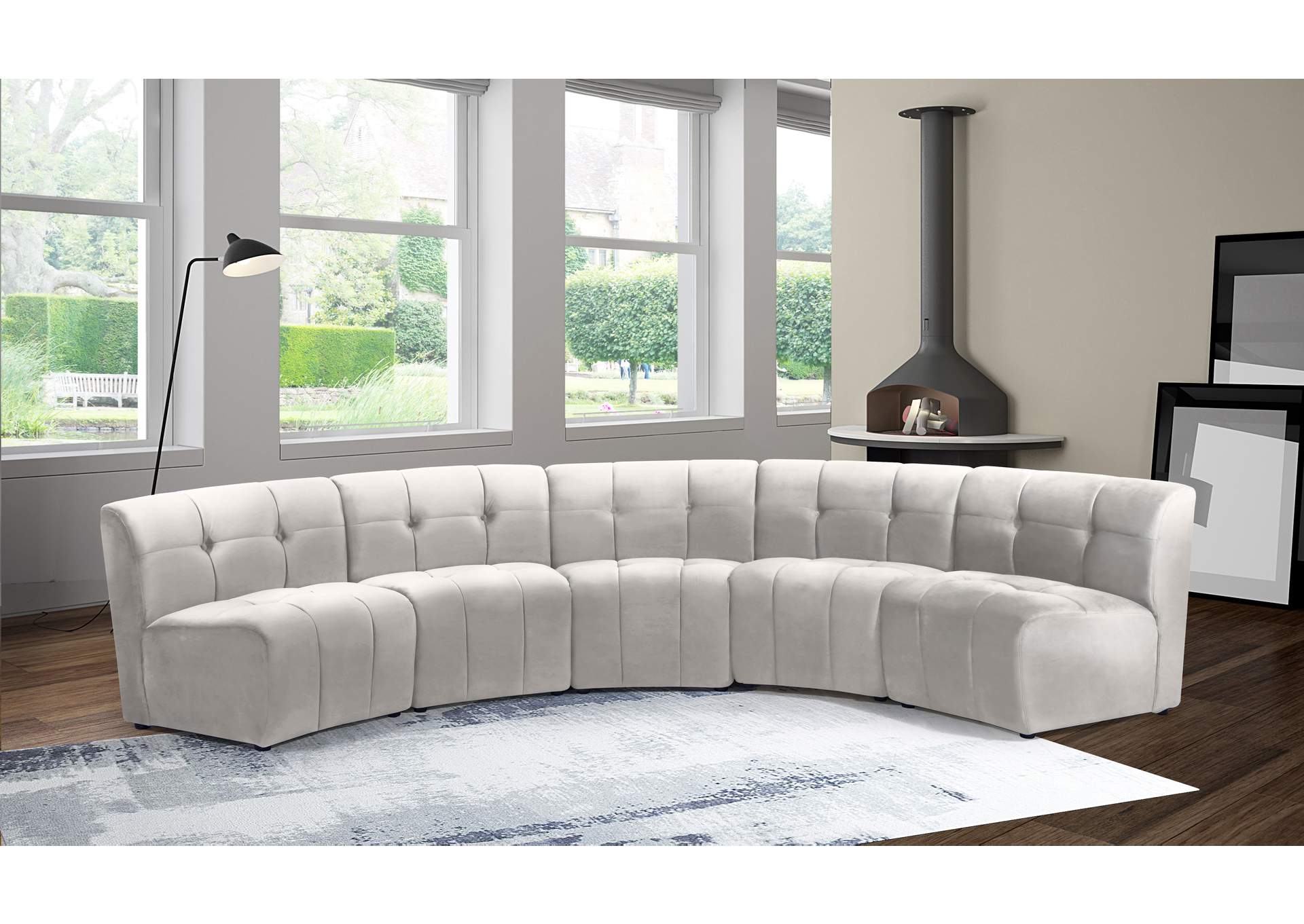 Limitless Cream Velvet 5 Piece Modular Sectional,Meridian Furniture