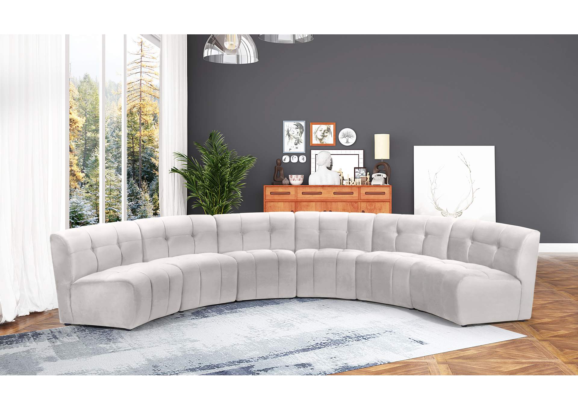 Limitless Cream Velvet 6 Piece . Modular Sectional,Meridian Furniture