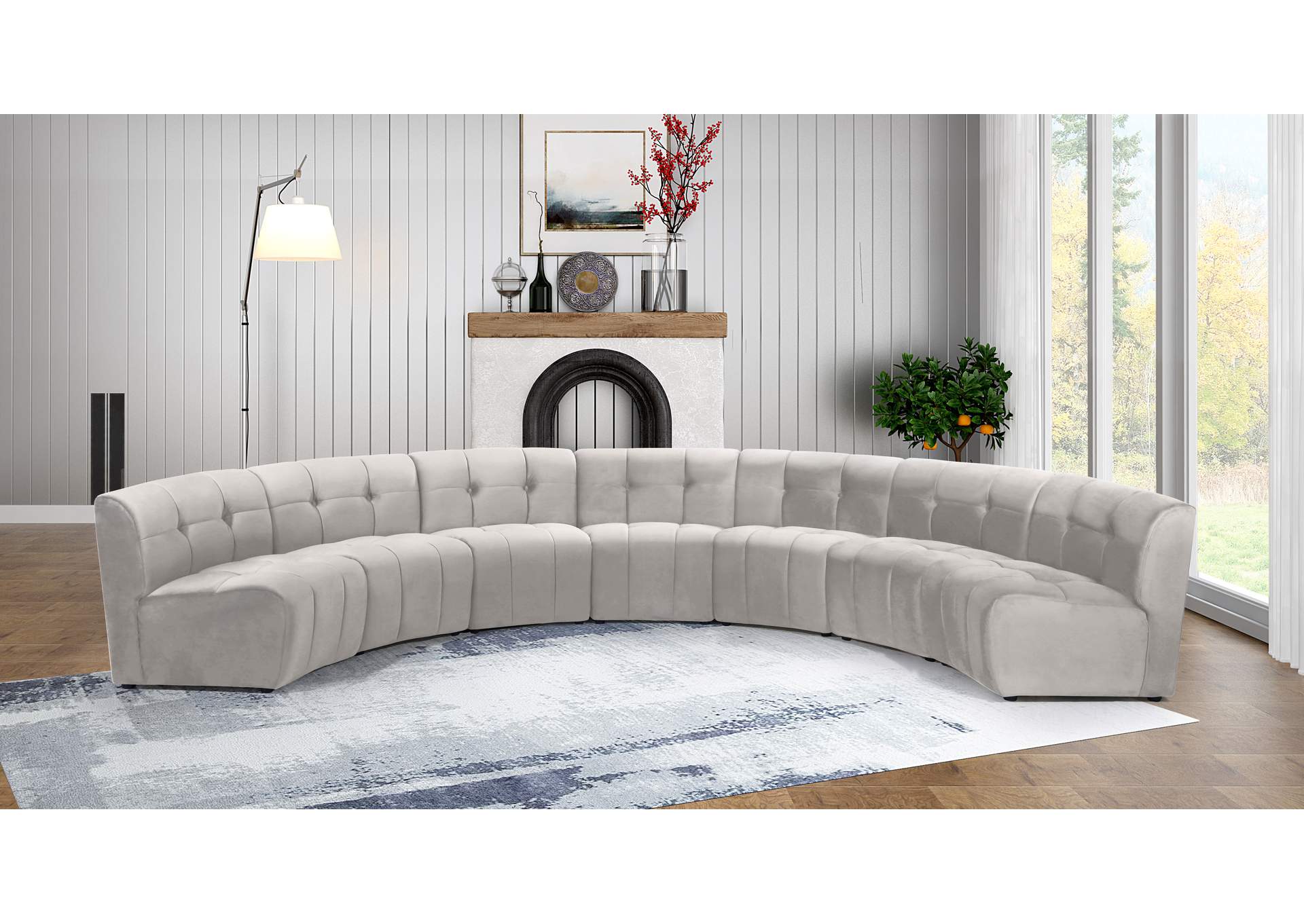 Limitless Cream Velvet 7 Piece Modular Sectional,Meridian Furniture