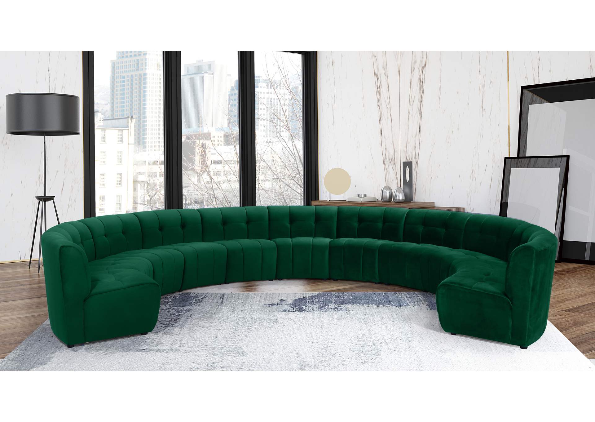 Limitless Green Velvet 11 Piece Modular Sectional,Meridian Furniture