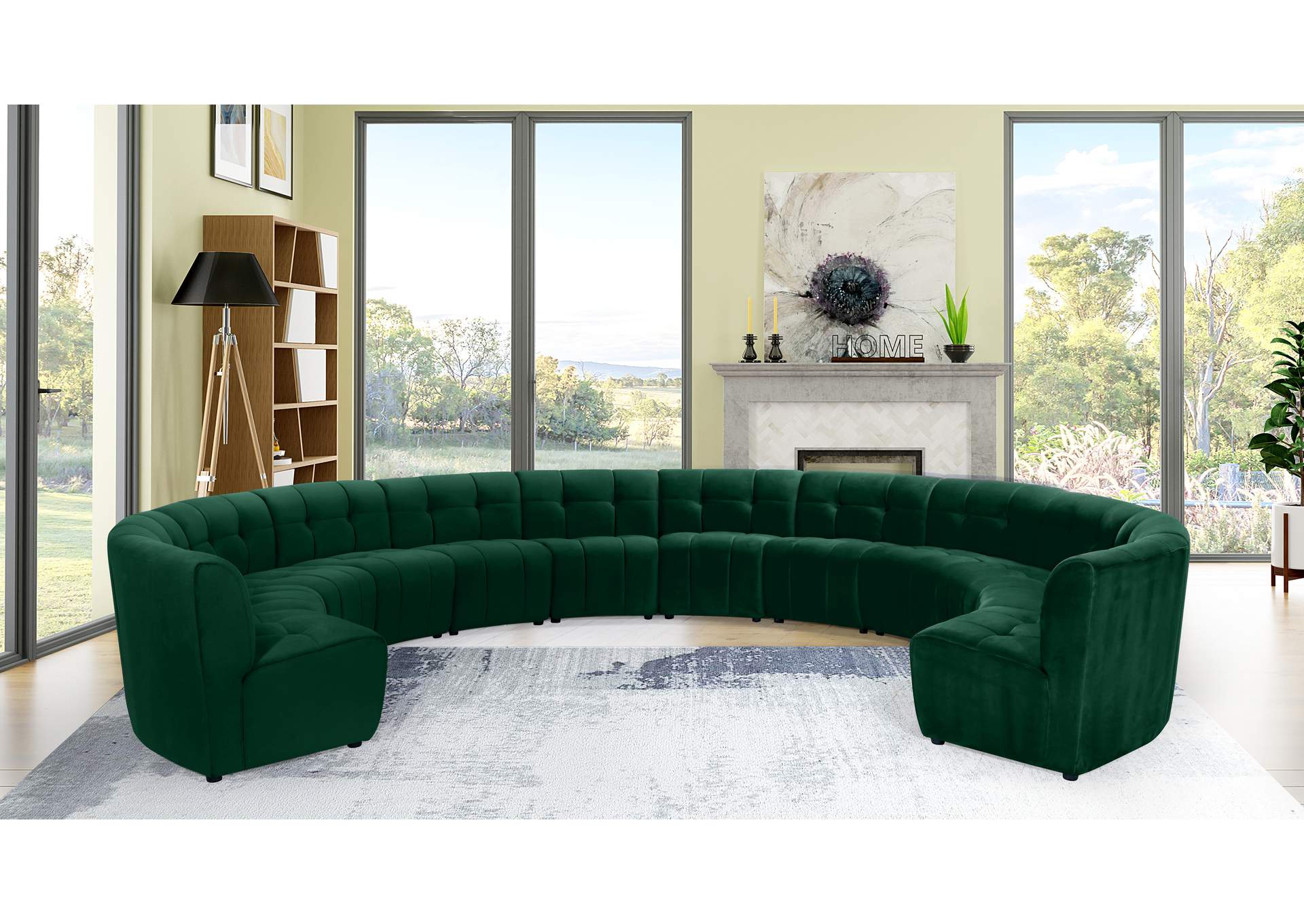 Limitless Green Velvet 12 Piece Modular Sectional,Meridian Furniture