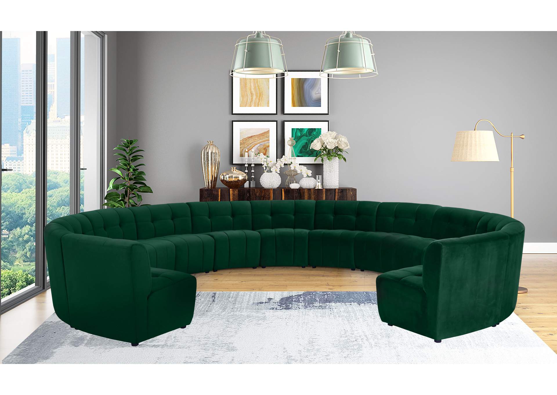 Limitless Green Velvet 13 Piece Modular Sectional,Meridian Furniture