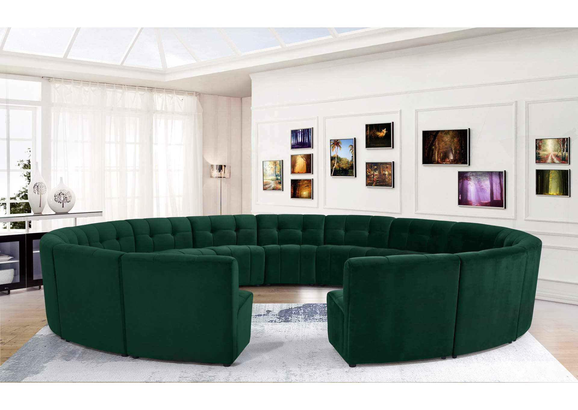 Limitless Green Velvet 15 Piece Modular Sectional,Meridian Furniture