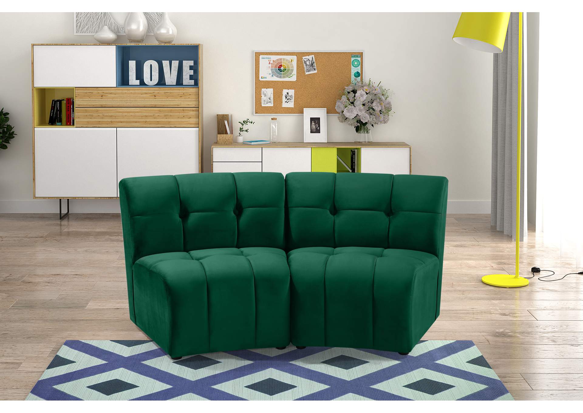 Limitless Green Velvet 2 Piece Modular Sectional,Meridian Furniture