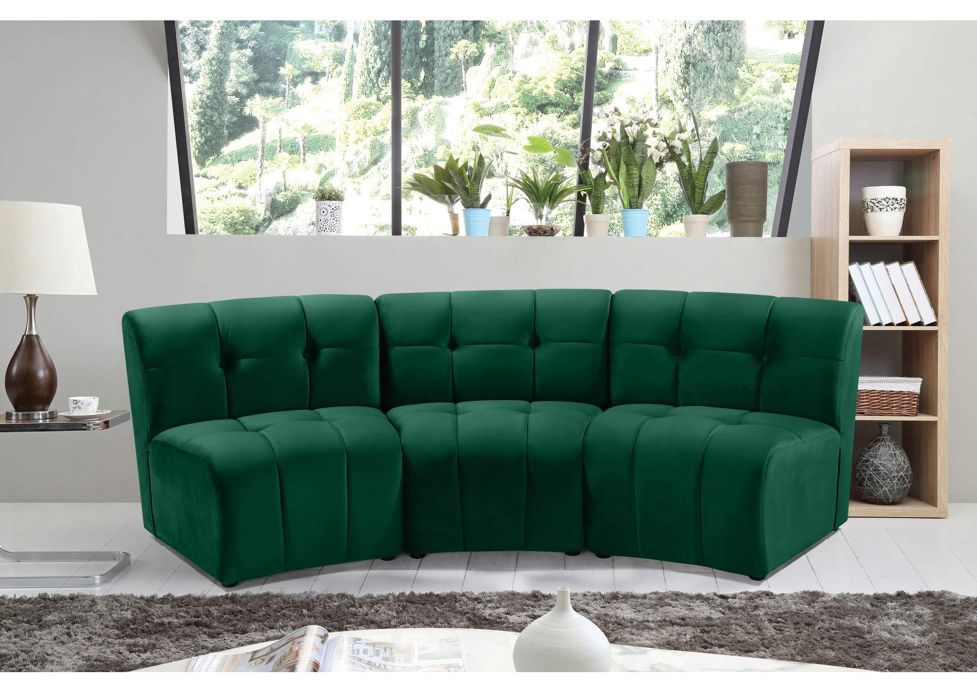 Limitless Green Velvet 3 Piece Modular Sectional,Meridian Furniture