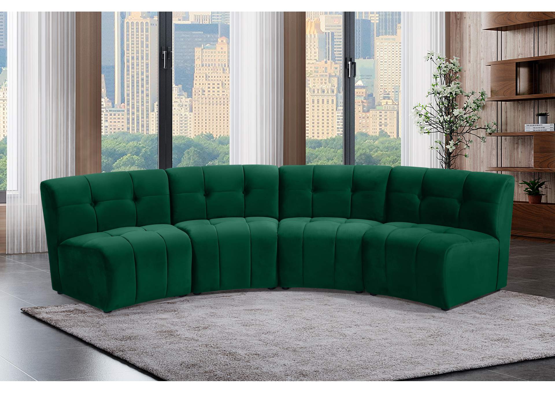 Limitless Green Velvet 4 Piece Modular Sectional,Meridian Furniture