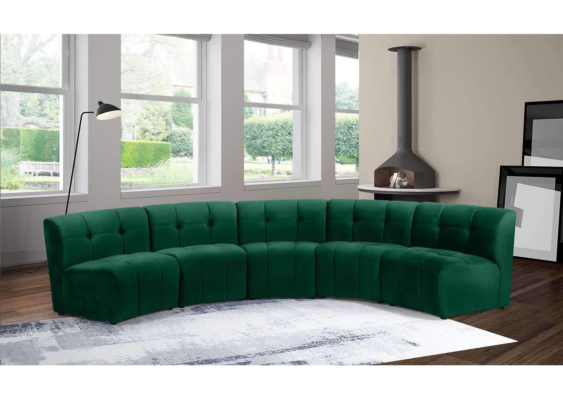 Limitless Green Velvet 5 Piece Modular Sectional,Meridian Furniture