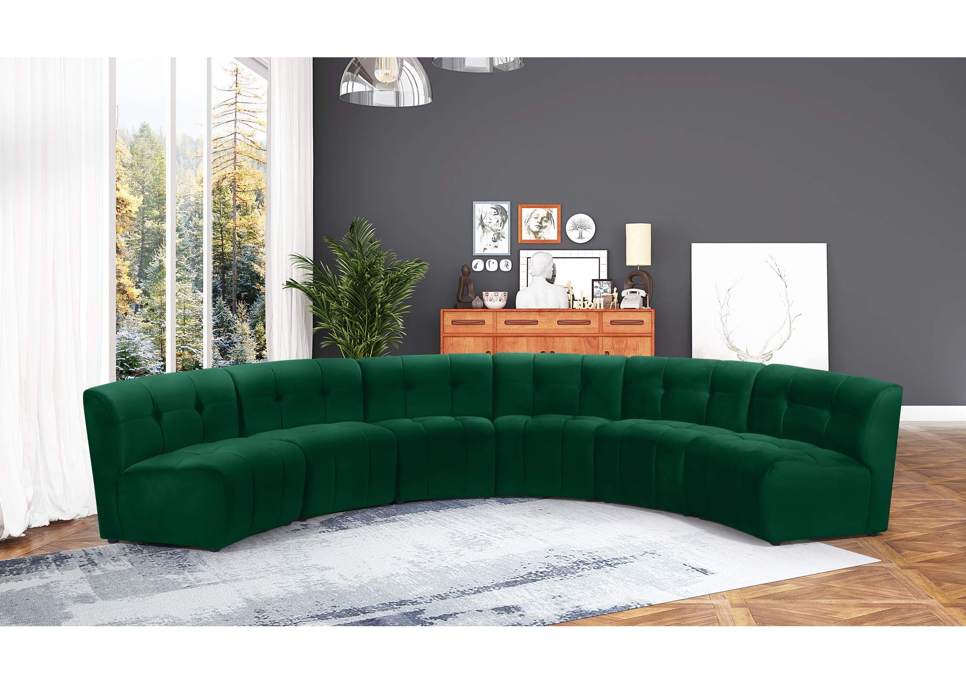 Limitless Green Velvet 6 Piece . Modular Sectional,Meridian Furniture