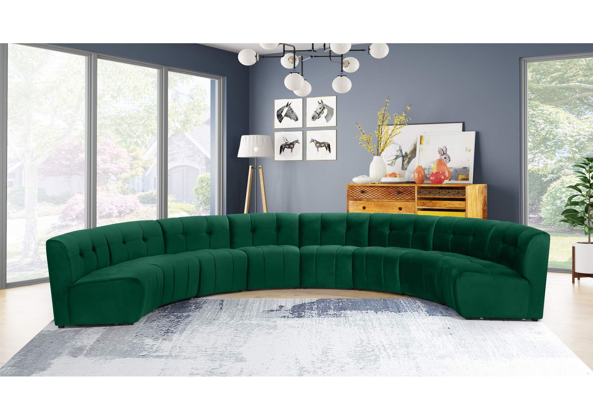 Limitless Green Velvet 8 Piece Modular Sectional,Meridian Furniture