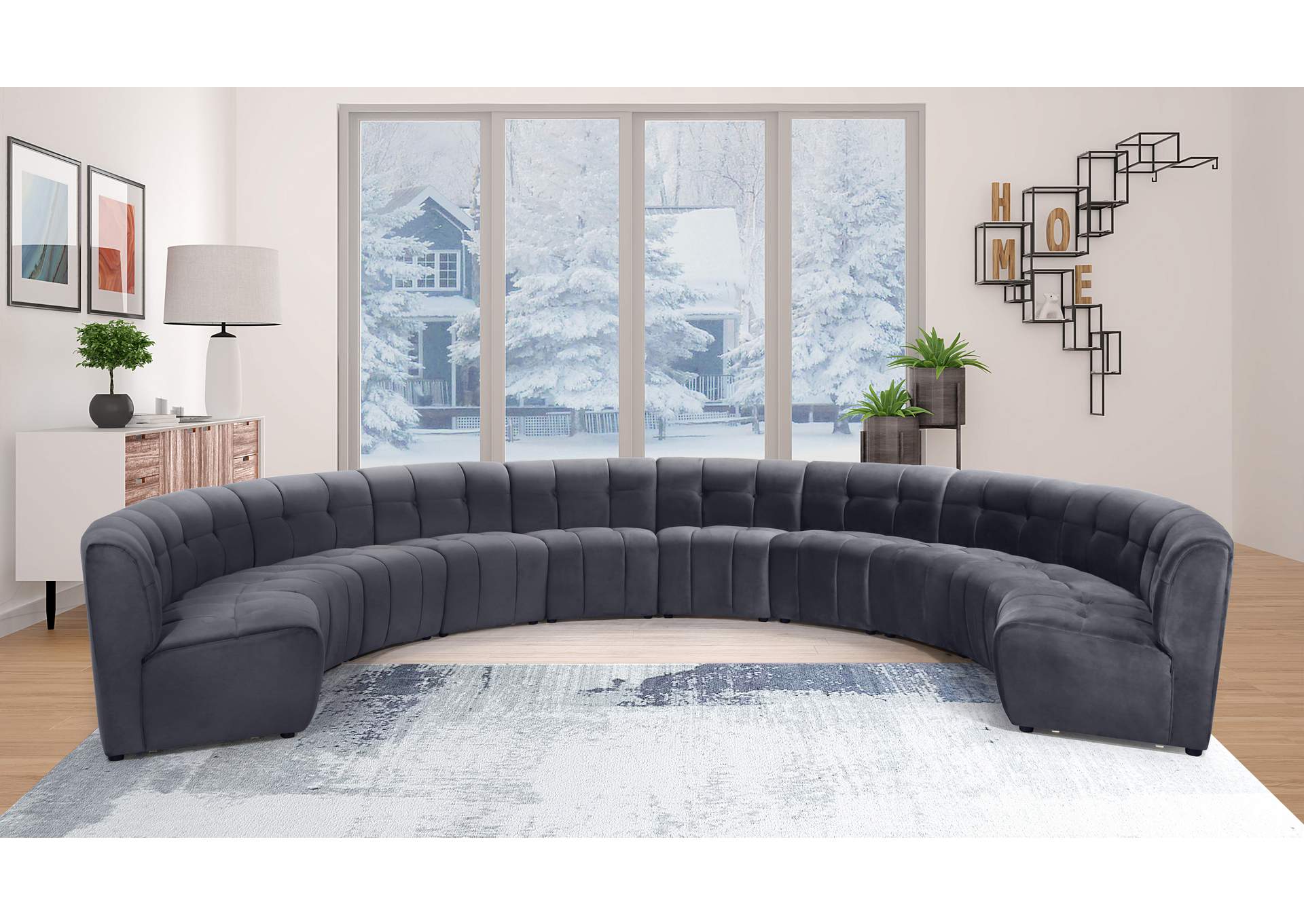 Limitless Grey Velvet 10 Piece Modular Sectional,Meridian Furniture