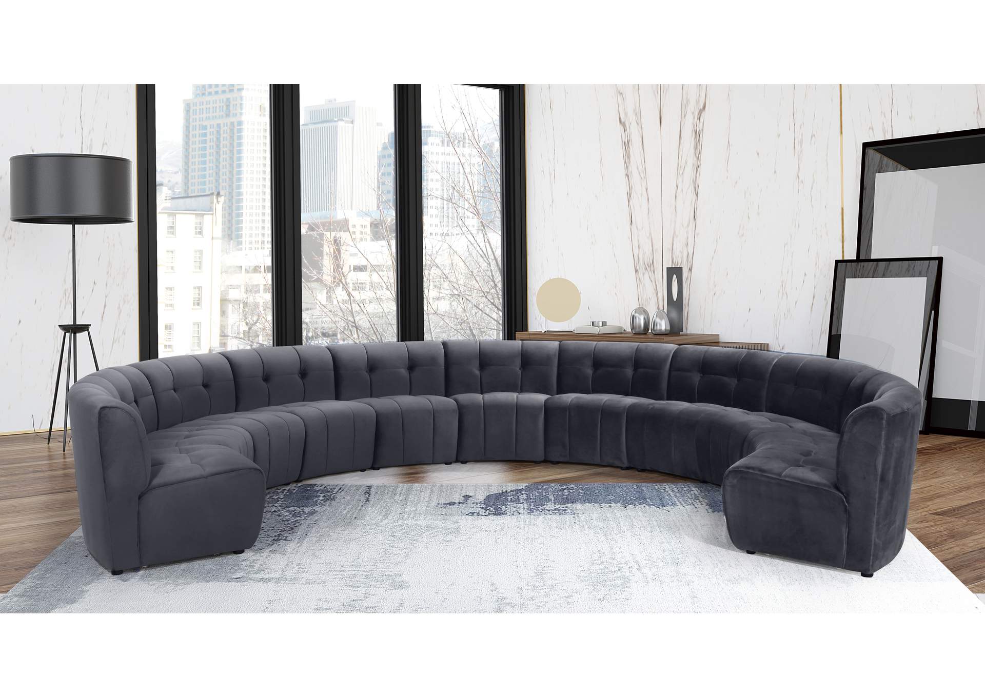 Limitless Grey Velvet 11 Piece Modular Sectional,Meridian Furniture