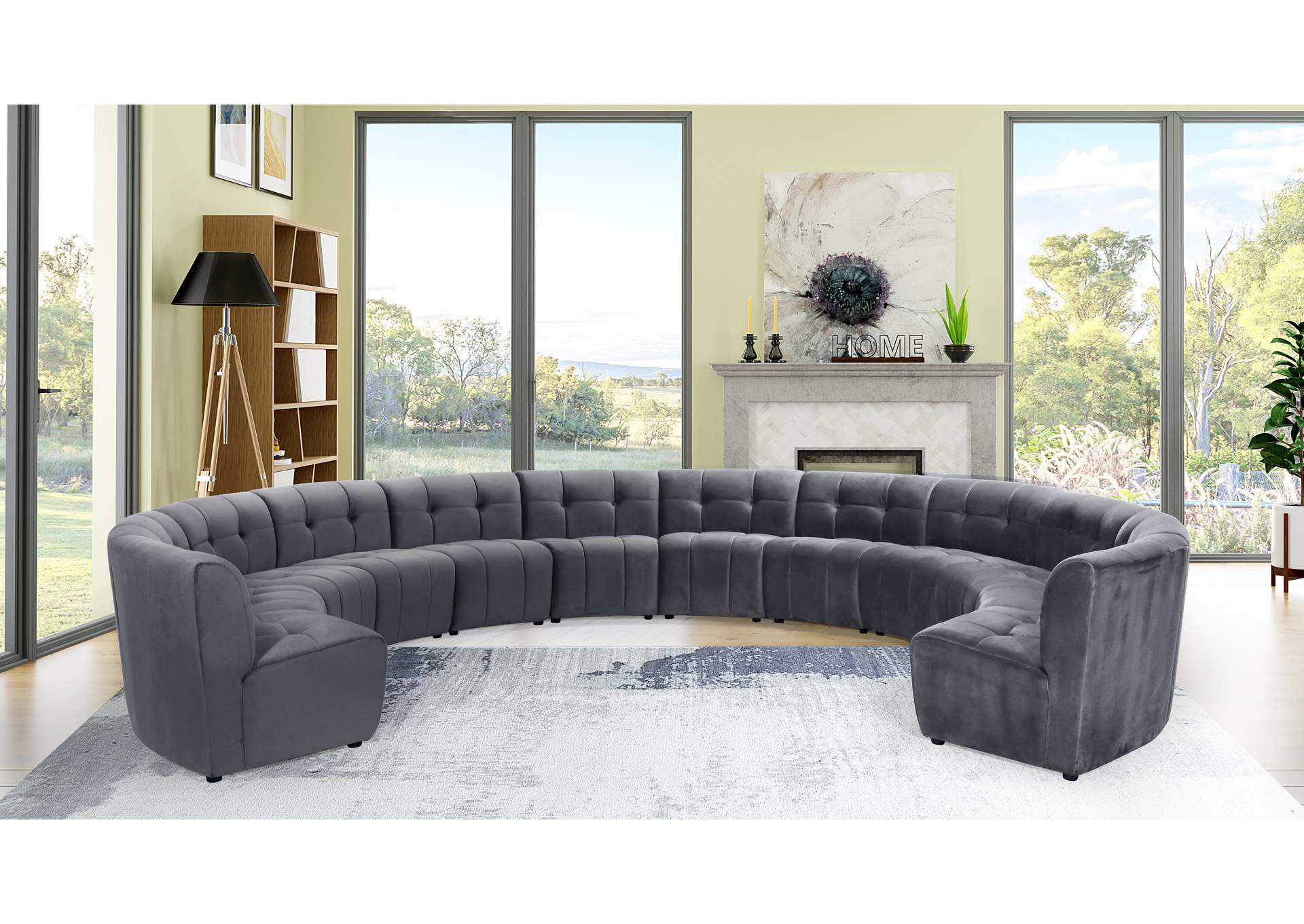 Limitless Grey Velvet 12 Piece Modular Sectional,Meridian Furniture