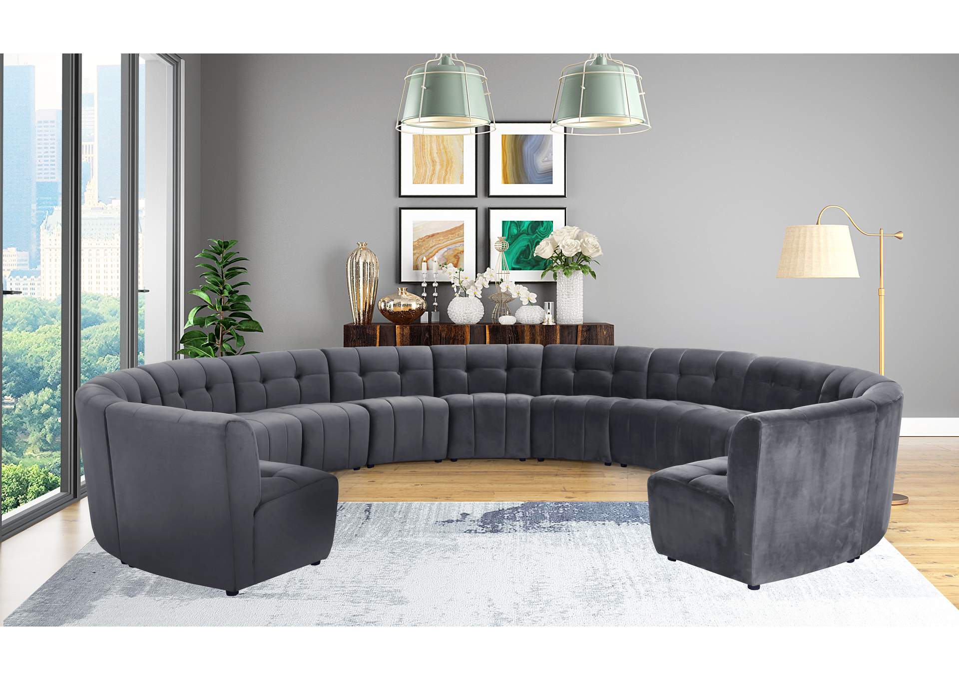 Limitless Grey Velvet 13 Piece Modular Sectional,Meridian Furniture