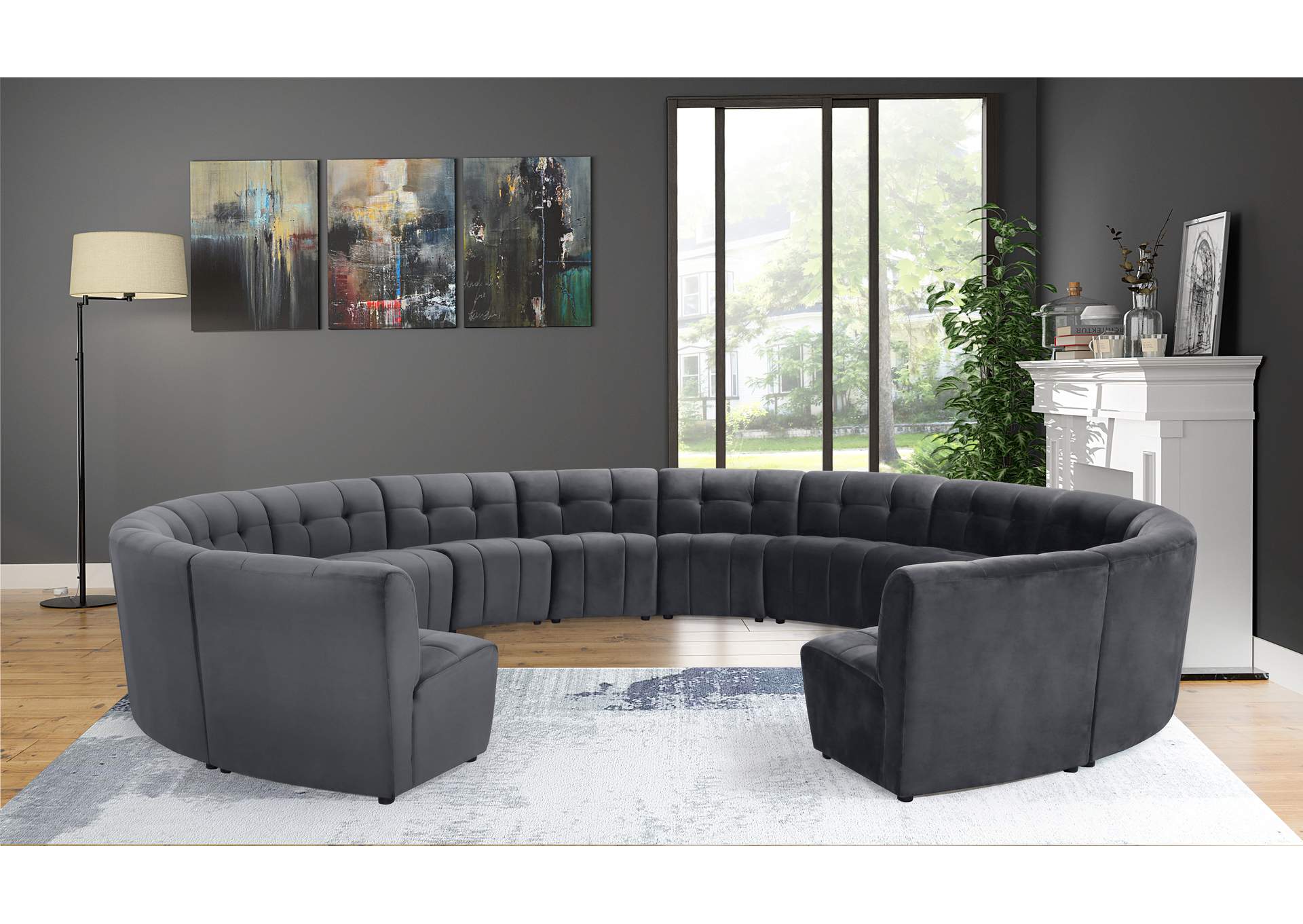 Limitless Grey Velvet 14 Piece Modular Sectional,Meridian Furniture