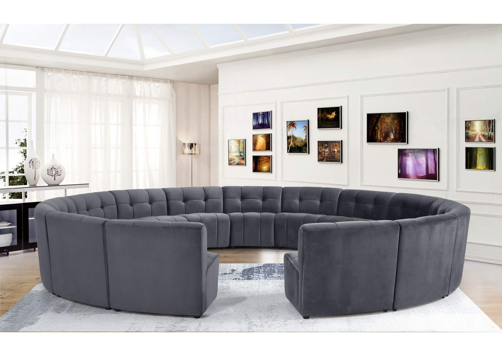 Limitless Grey Velvet 15 Piece Modular Sectional,Meridian Furniture