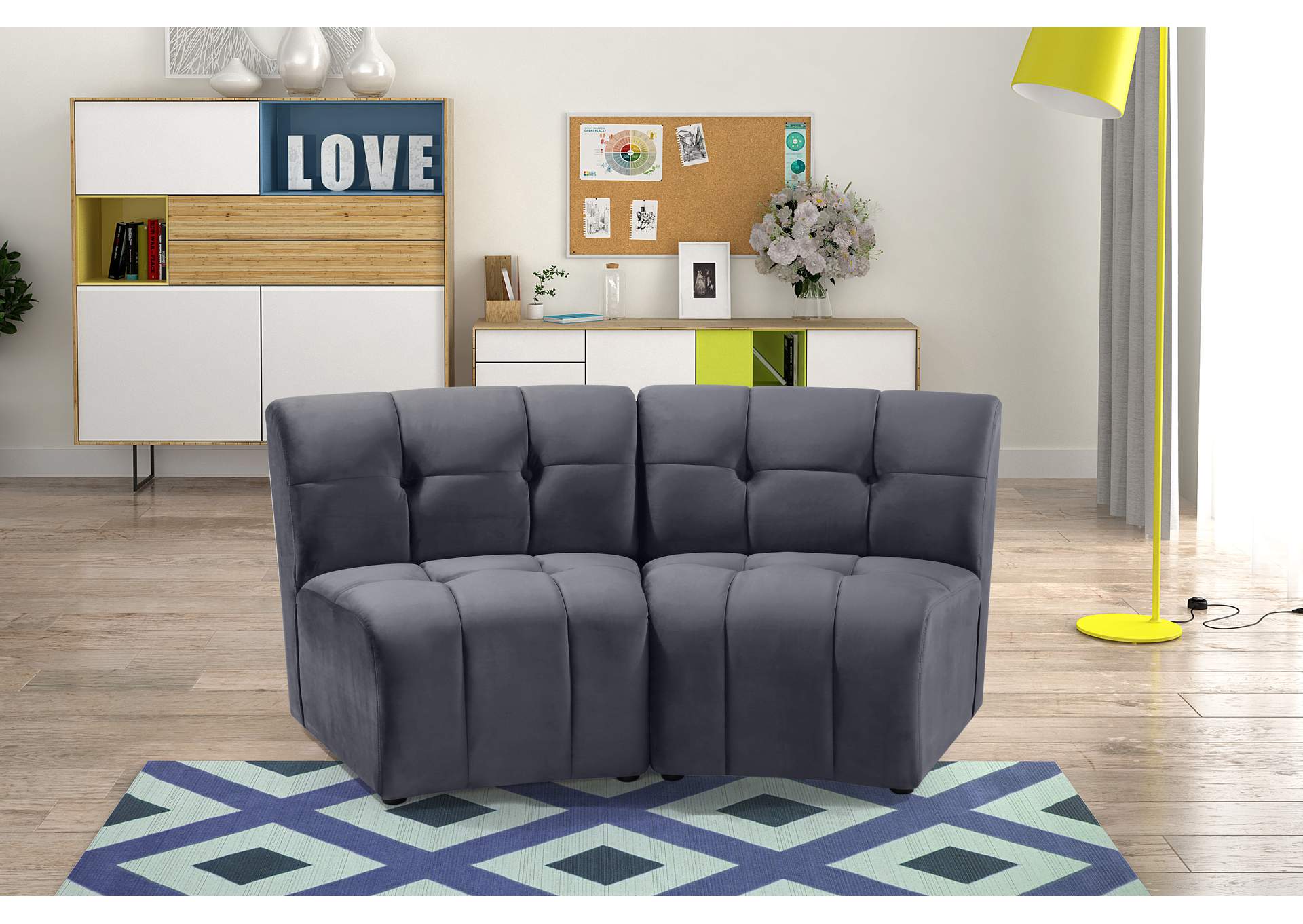 Limitless Grey Velvet 2 Piece Modular Sectional,Meridian Furniture